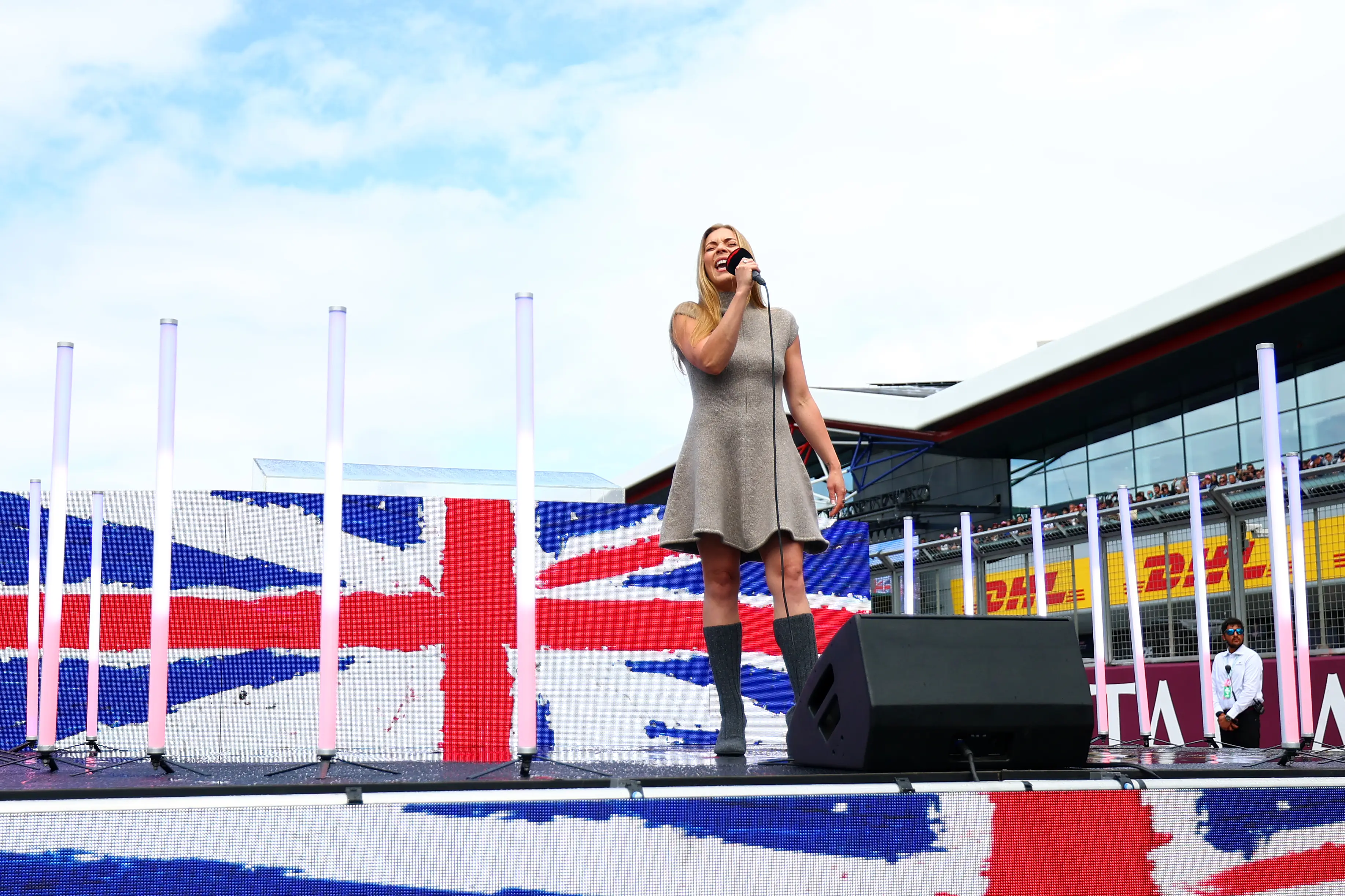 Becky Hill sang the national anthem before the British Grand Prix.