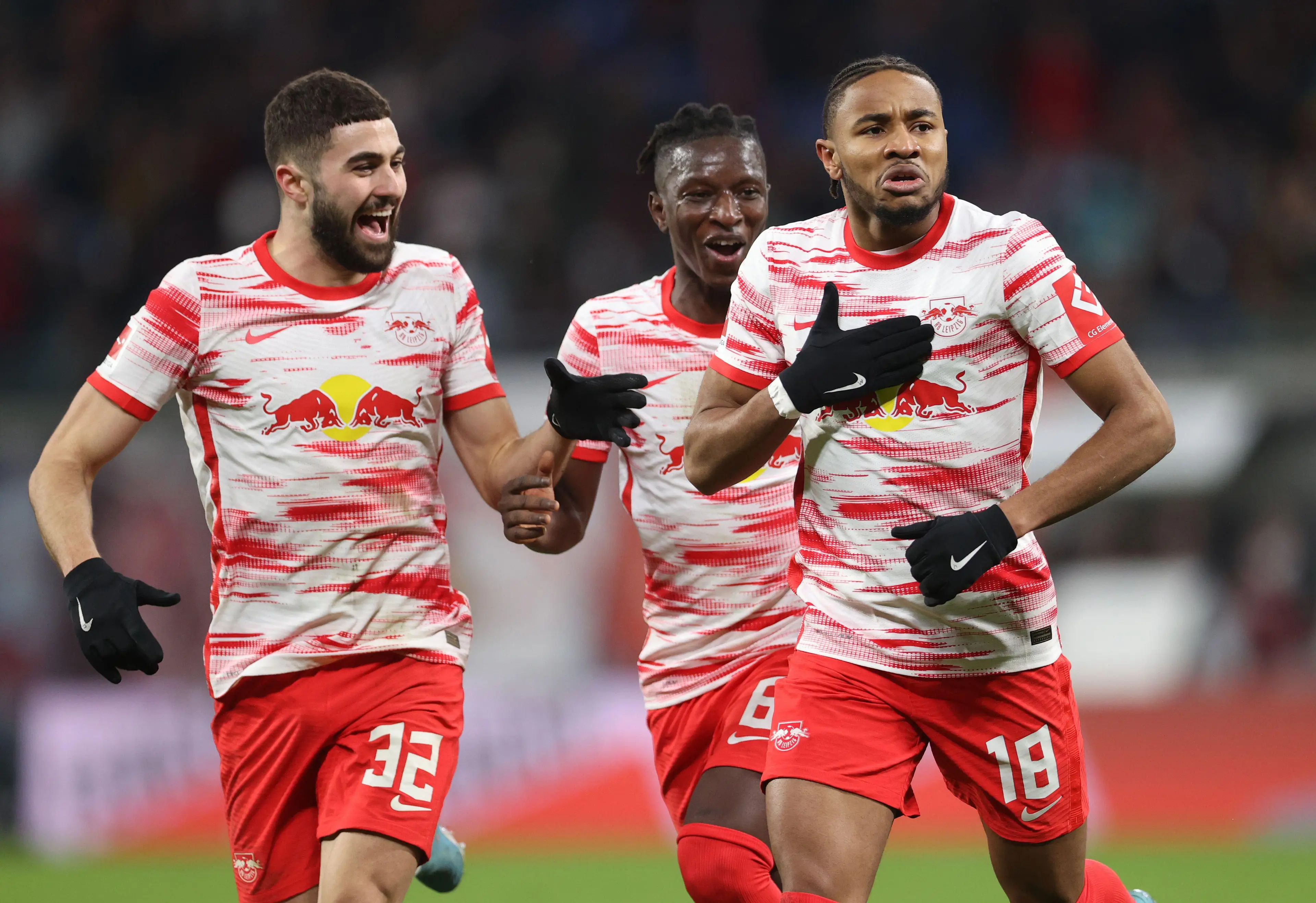 Leipzig's Christopher Nkunku (right) celebrates with Josko Gvardiol (left). (Alamy)