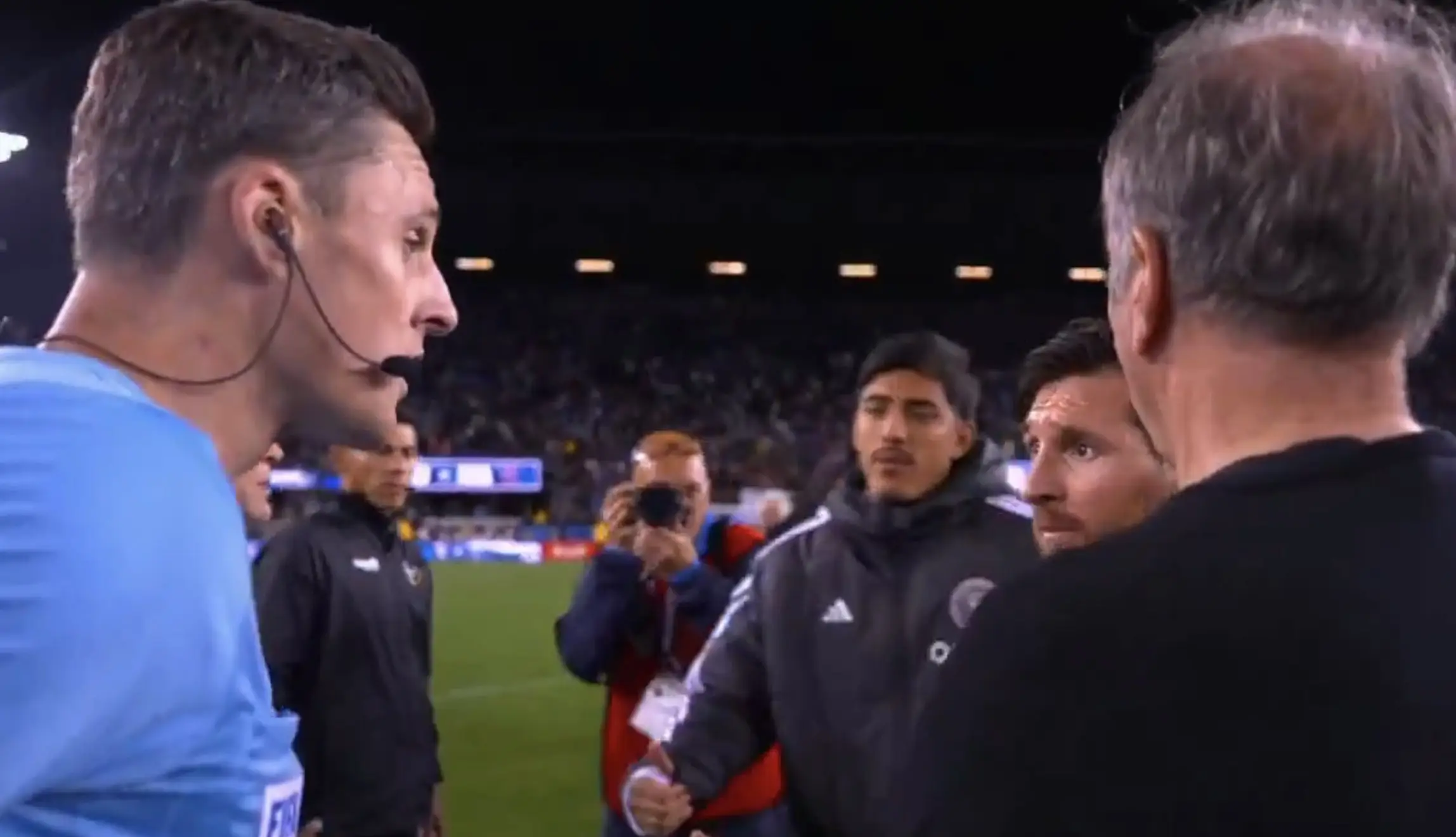 Lionel Messi was not happy with the referee after the final whistle. Image: MLS