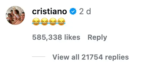 Ronaldo's reaction to the clip.