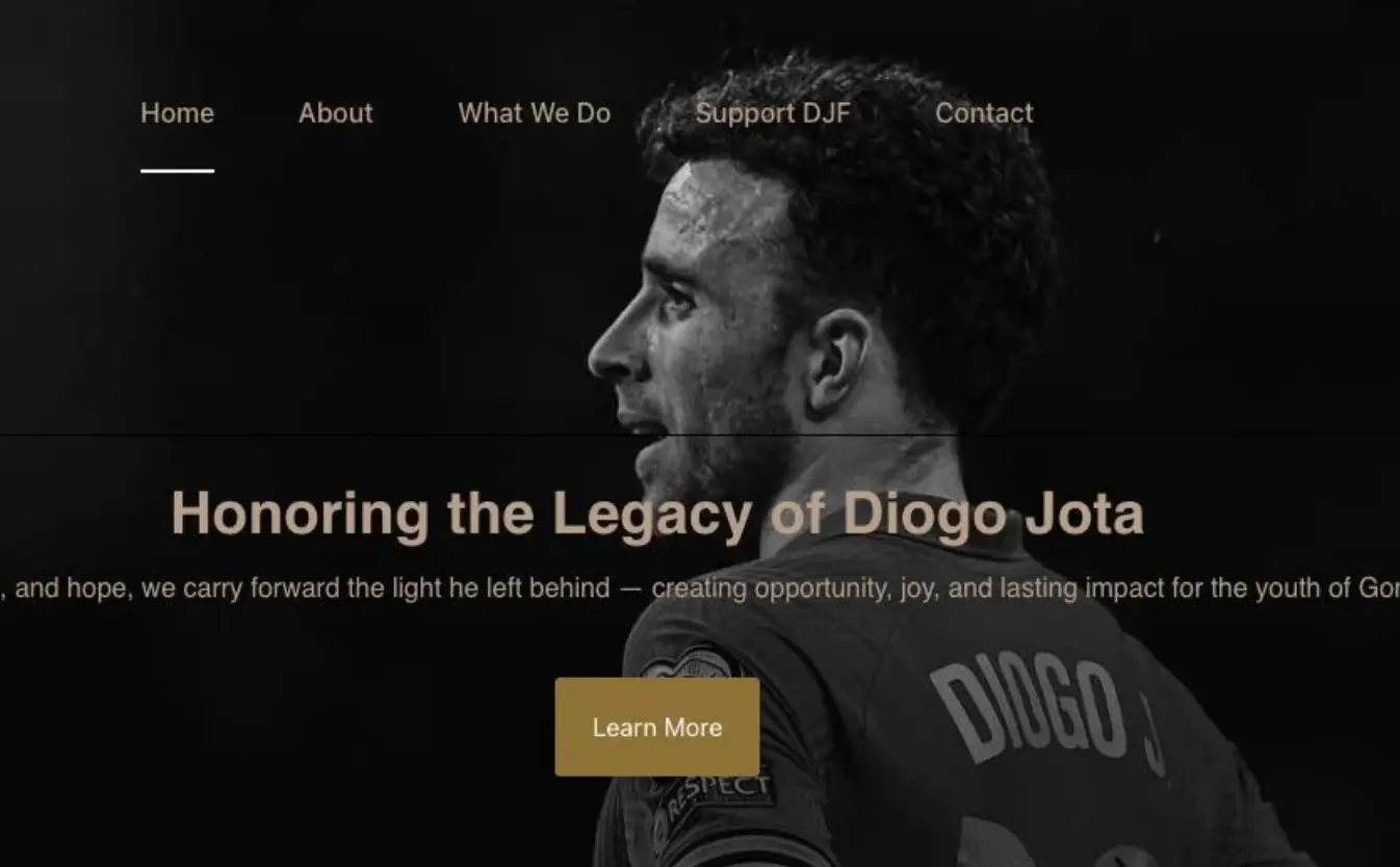 The Diogo Jota Foundation website before it was taken down. 