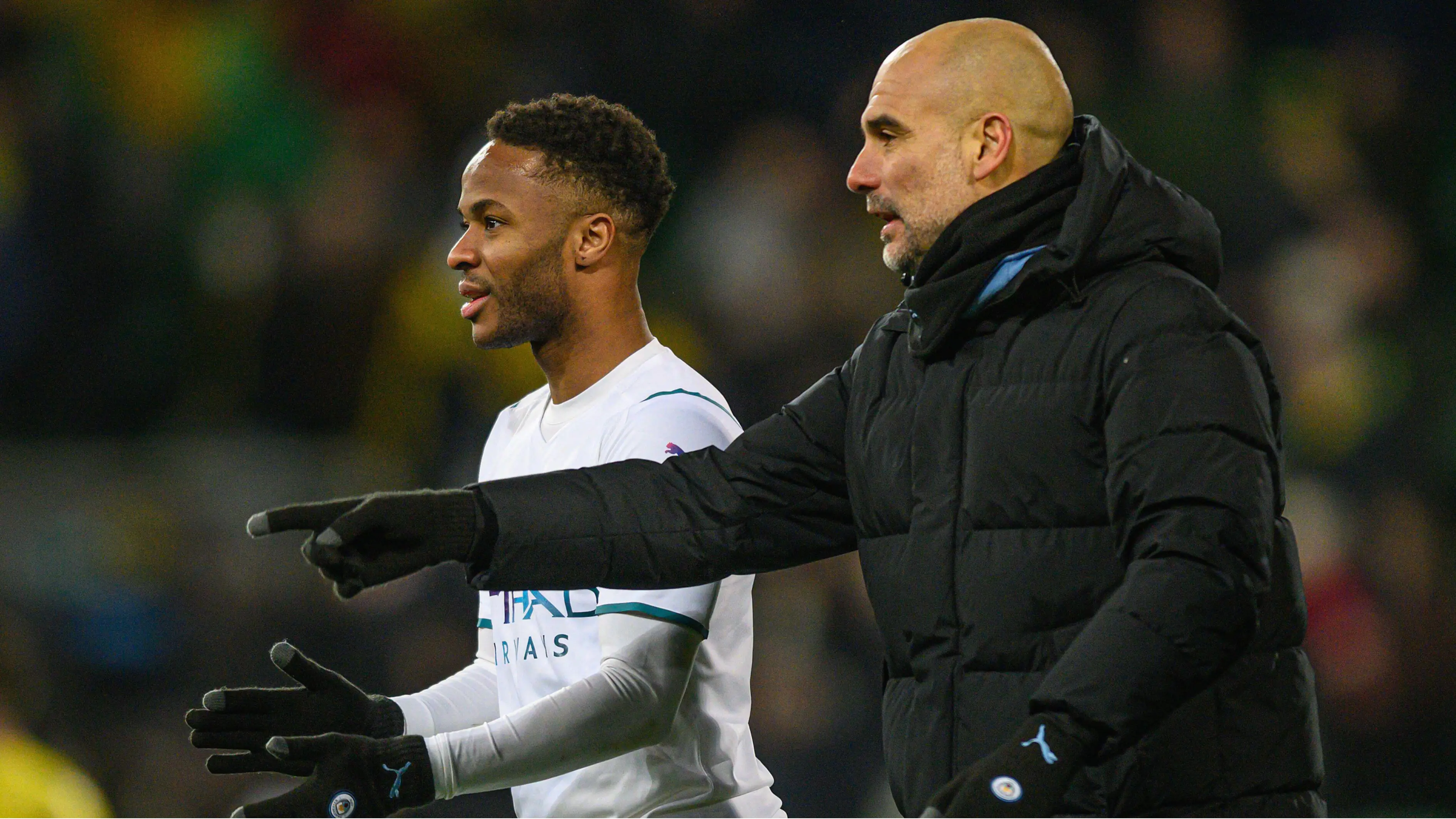 Manchester City manager Pep Guardiola and forward Raheem Sterling (Image: Alamy)