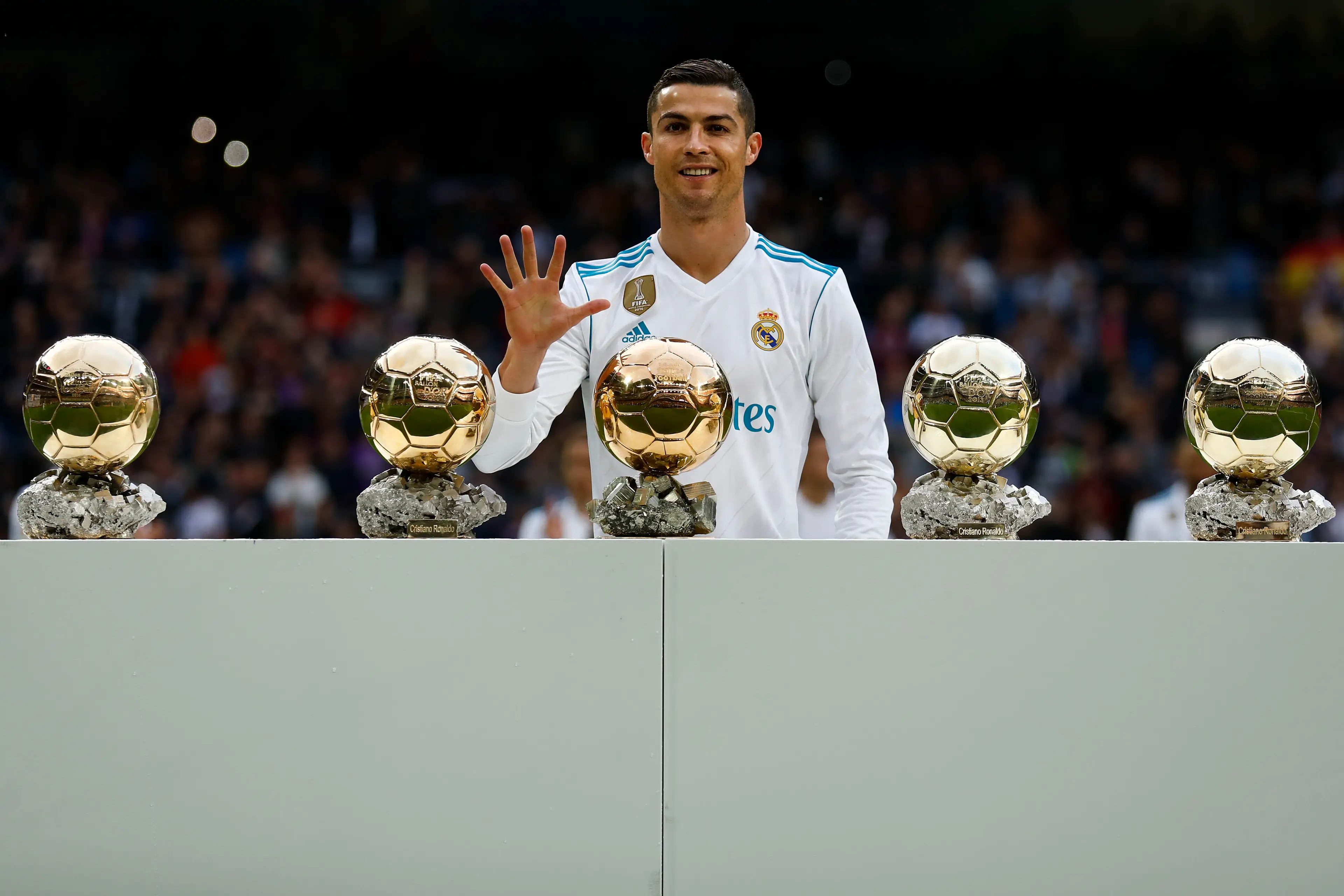 Cristiano Ronaldo celebrates winning his fifth Ballon d'Or award. Image: Getty