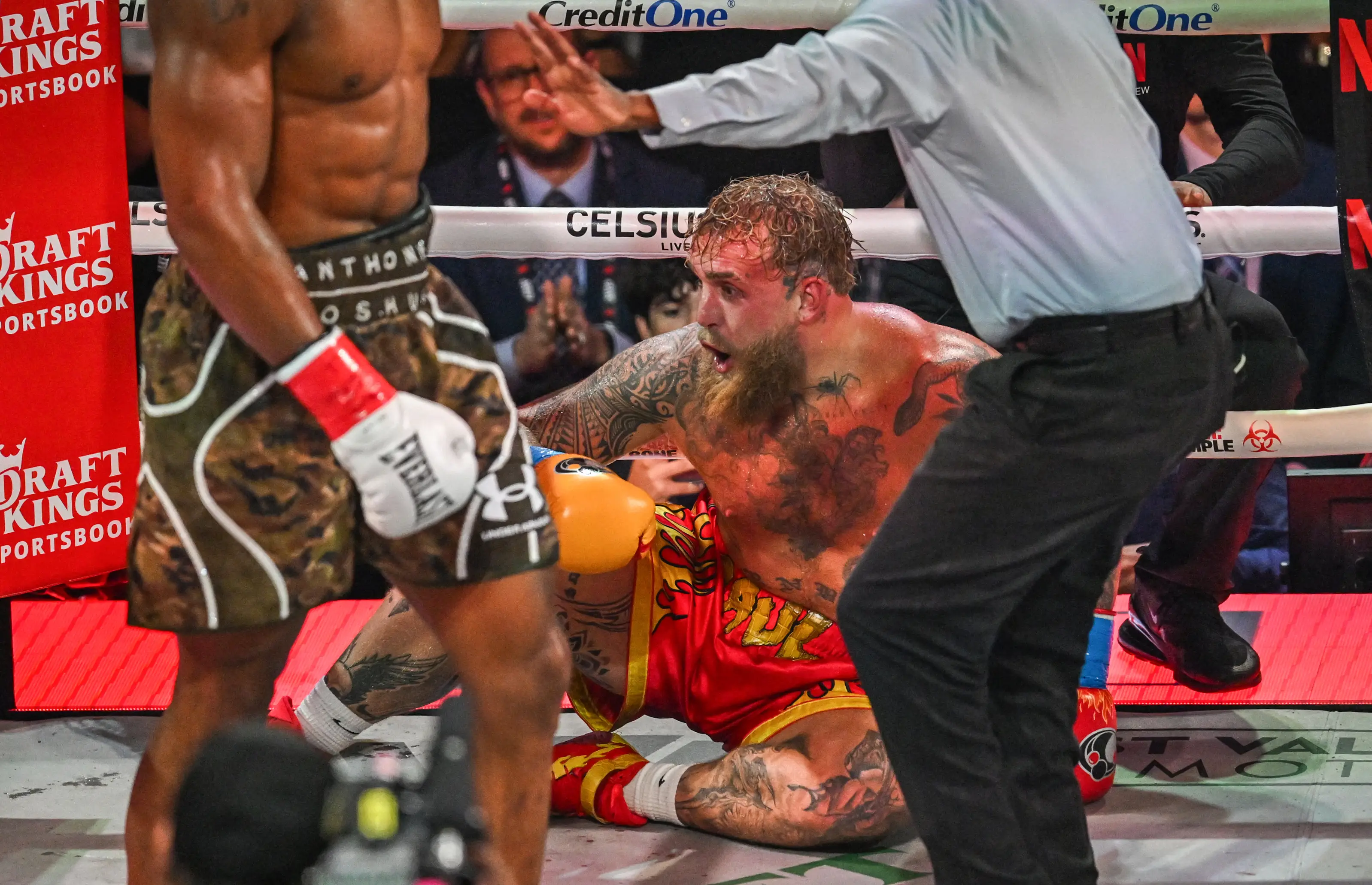 Jake Paul was knocked out in the sixth round. Image: Getty 