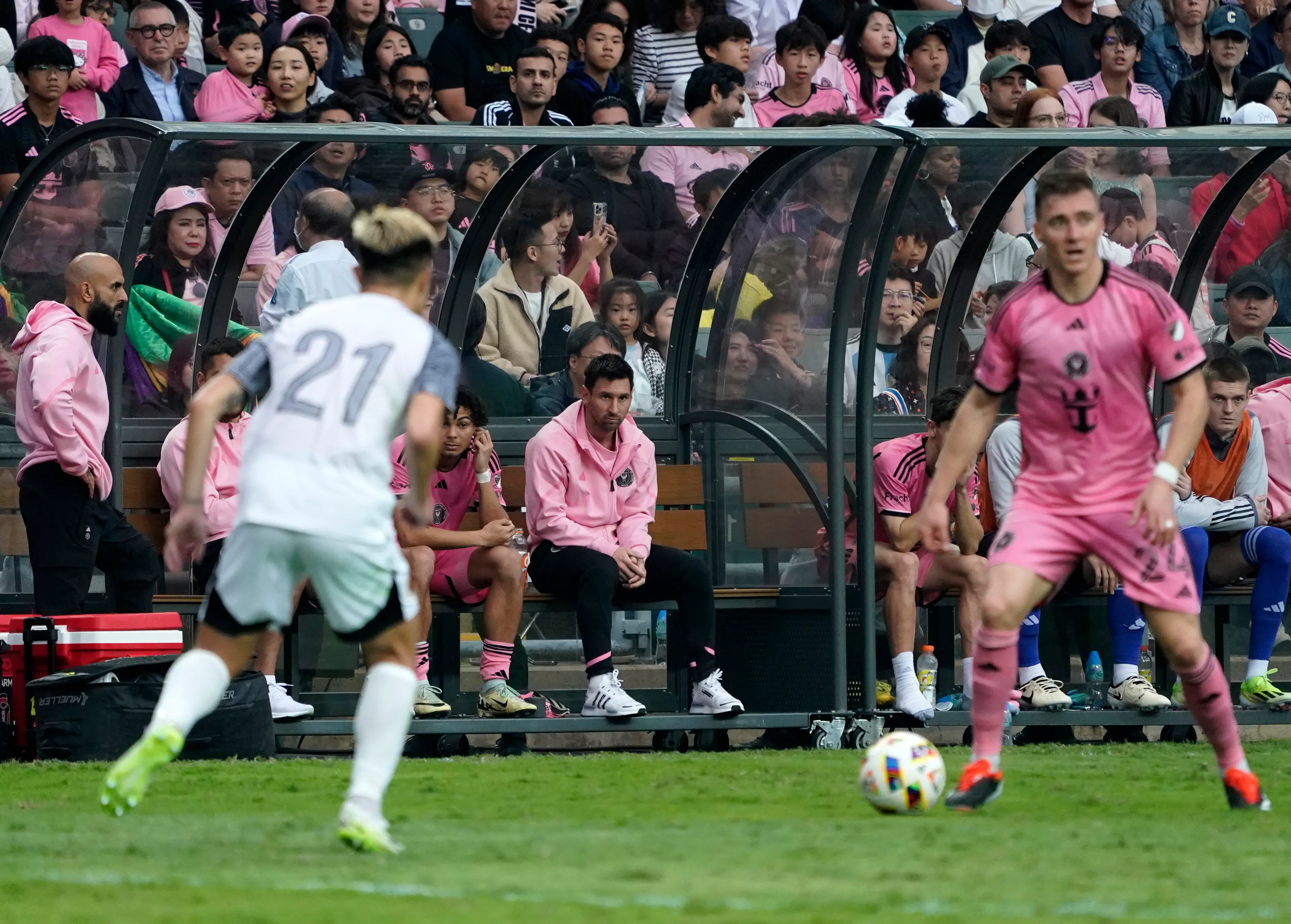 Messi sat on the bench for the entire game (Getty)