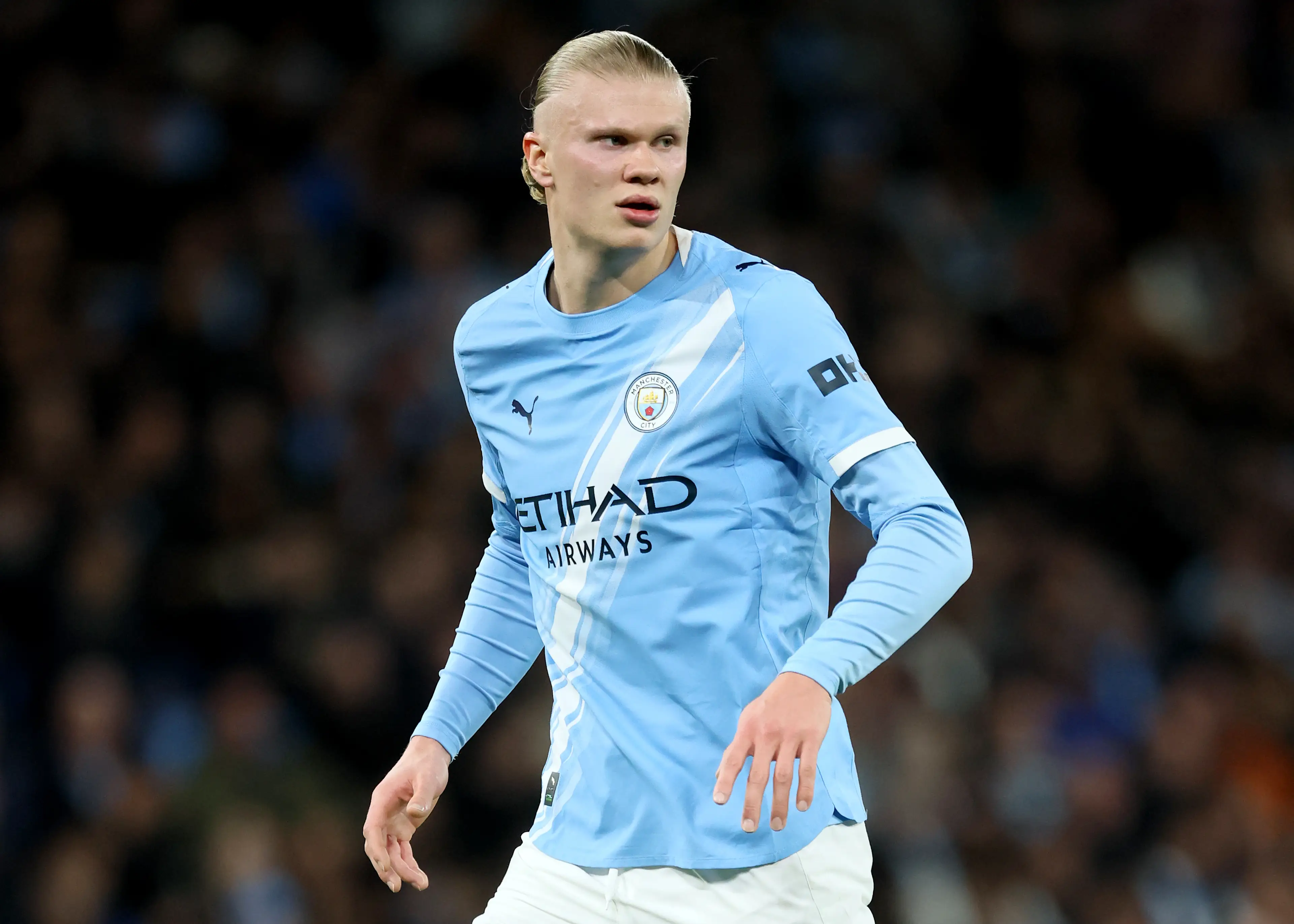 Erling Haaland in action for Manchester City. Image: Getty