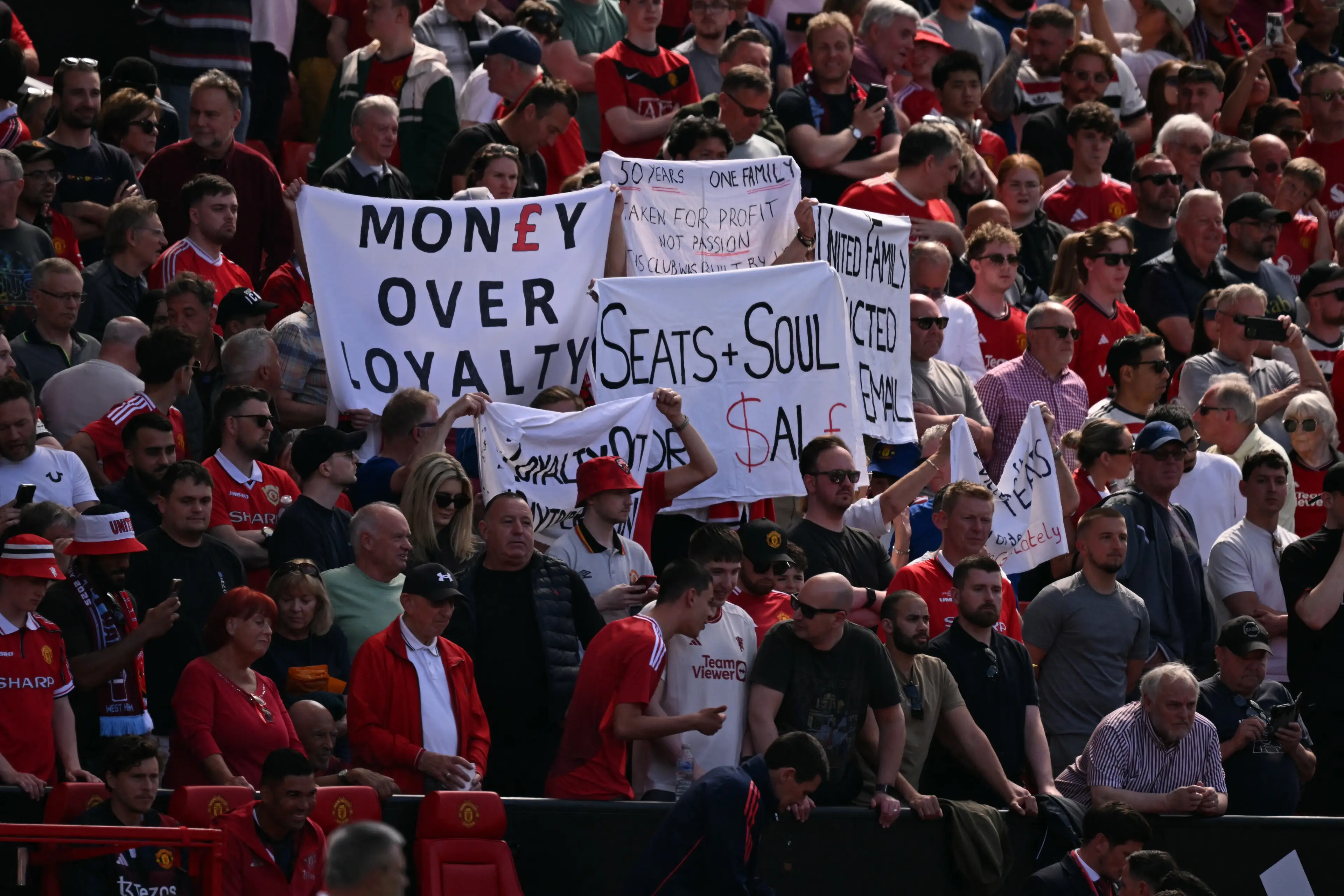 Protests at Old Trafford.