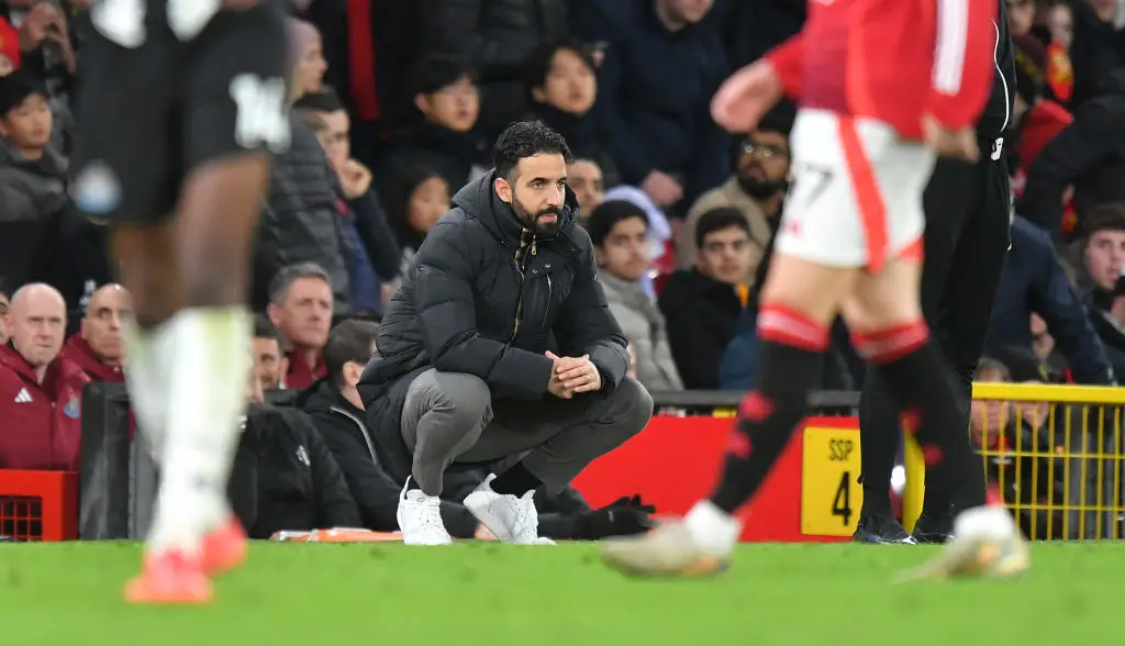 Ruben Amorim pictured during Manchester United's 2-0 home defeat to Newcastle on Monday (Image: Getty)