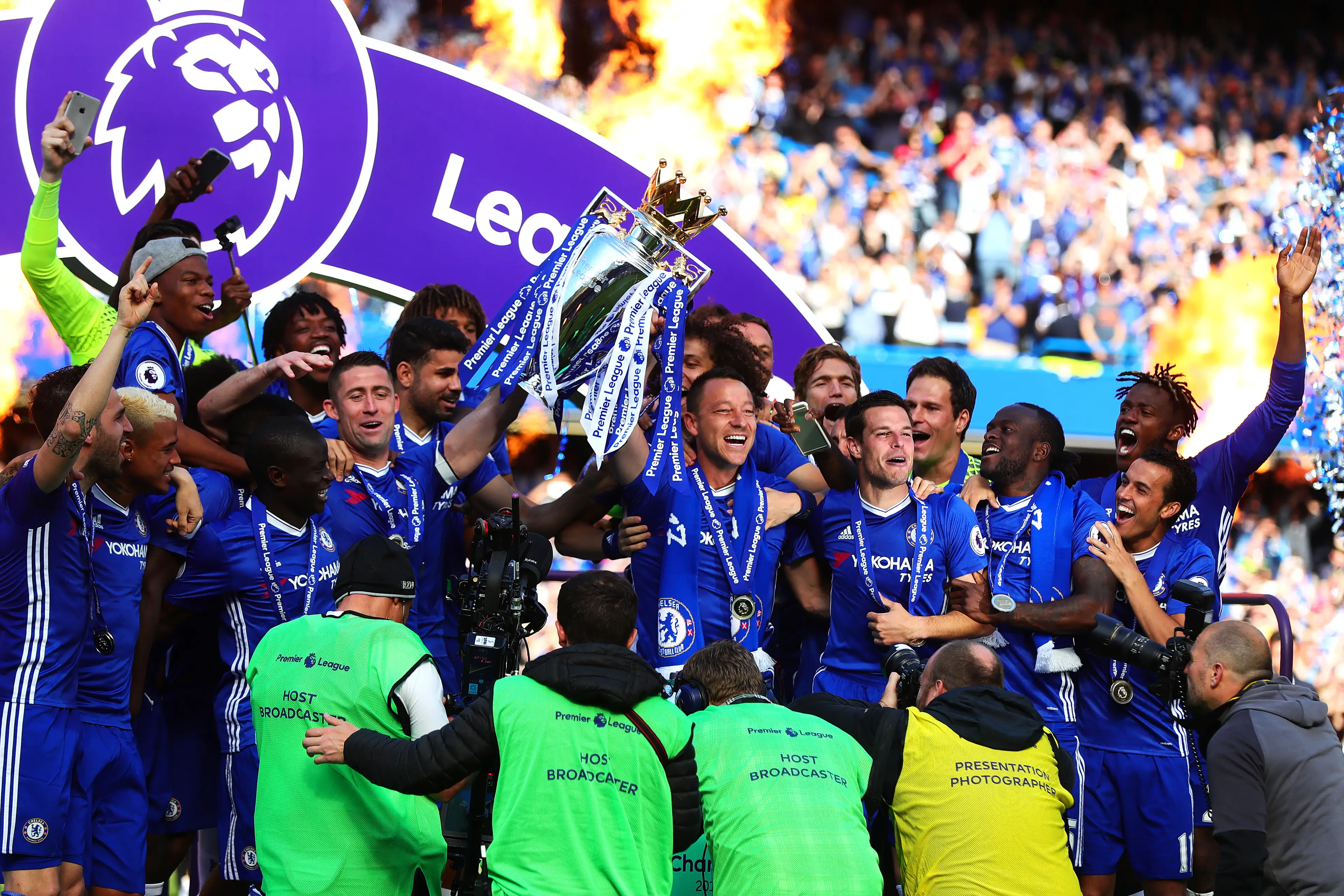 Chelsea captain John Terry lifts the Premier League trophy in 2017. Image credit: Getty