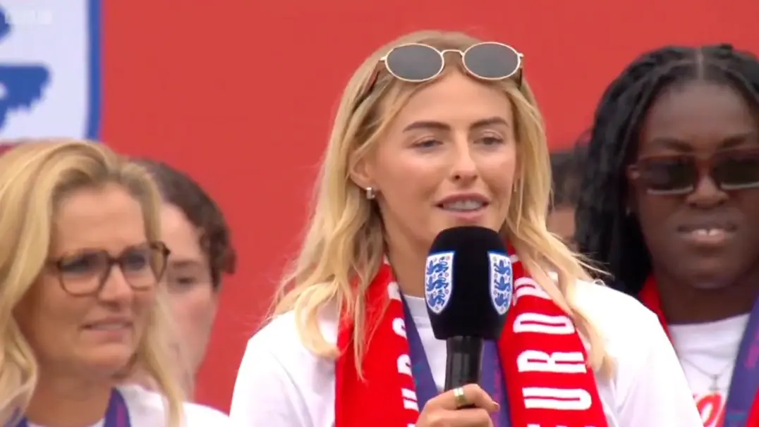 Chloe Kelly swore on live TV during England's parade in central London. Image: BBC
