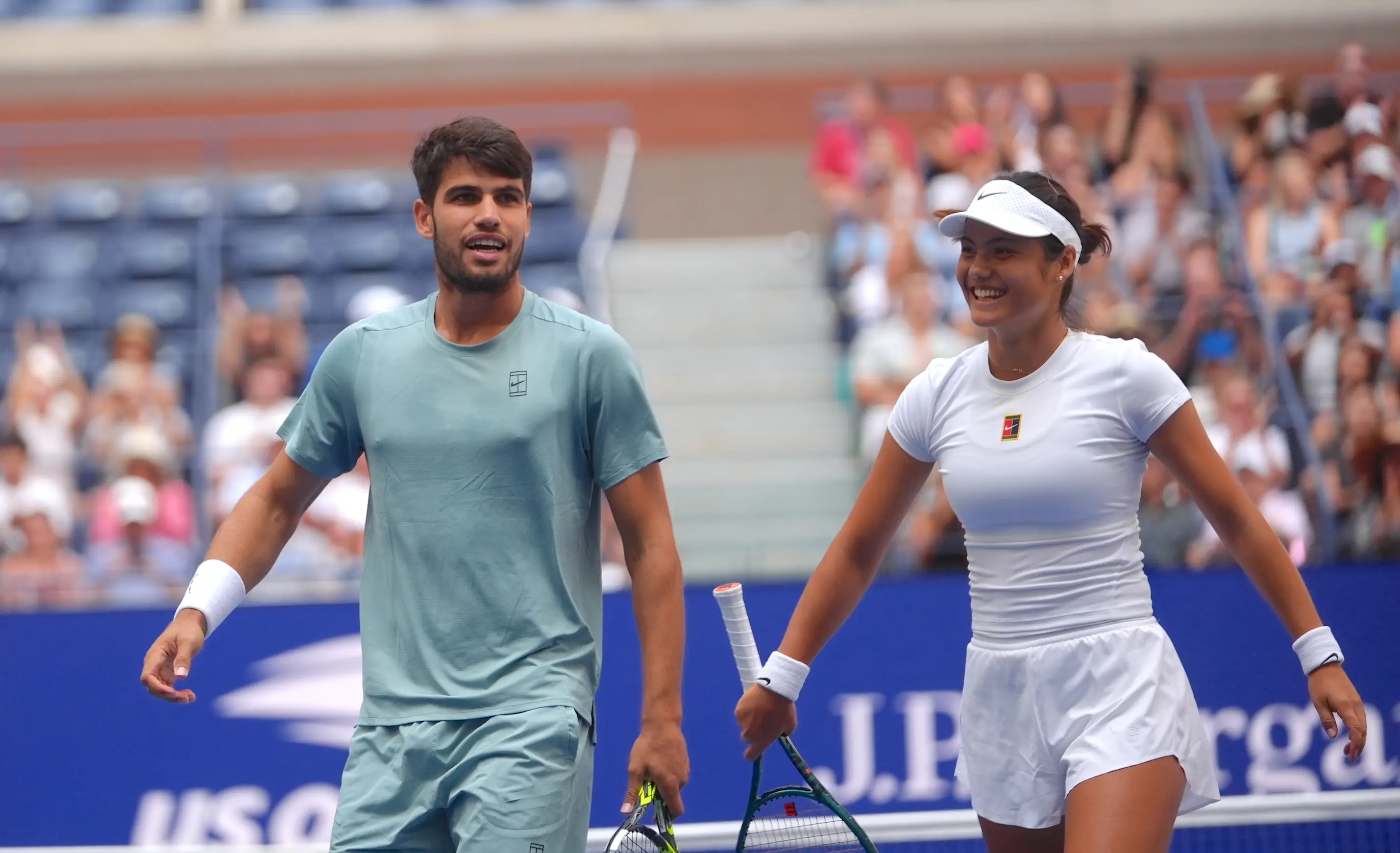 Carlos Alcaraz and Emma Raducanu played together at the US Open. Image: Getty