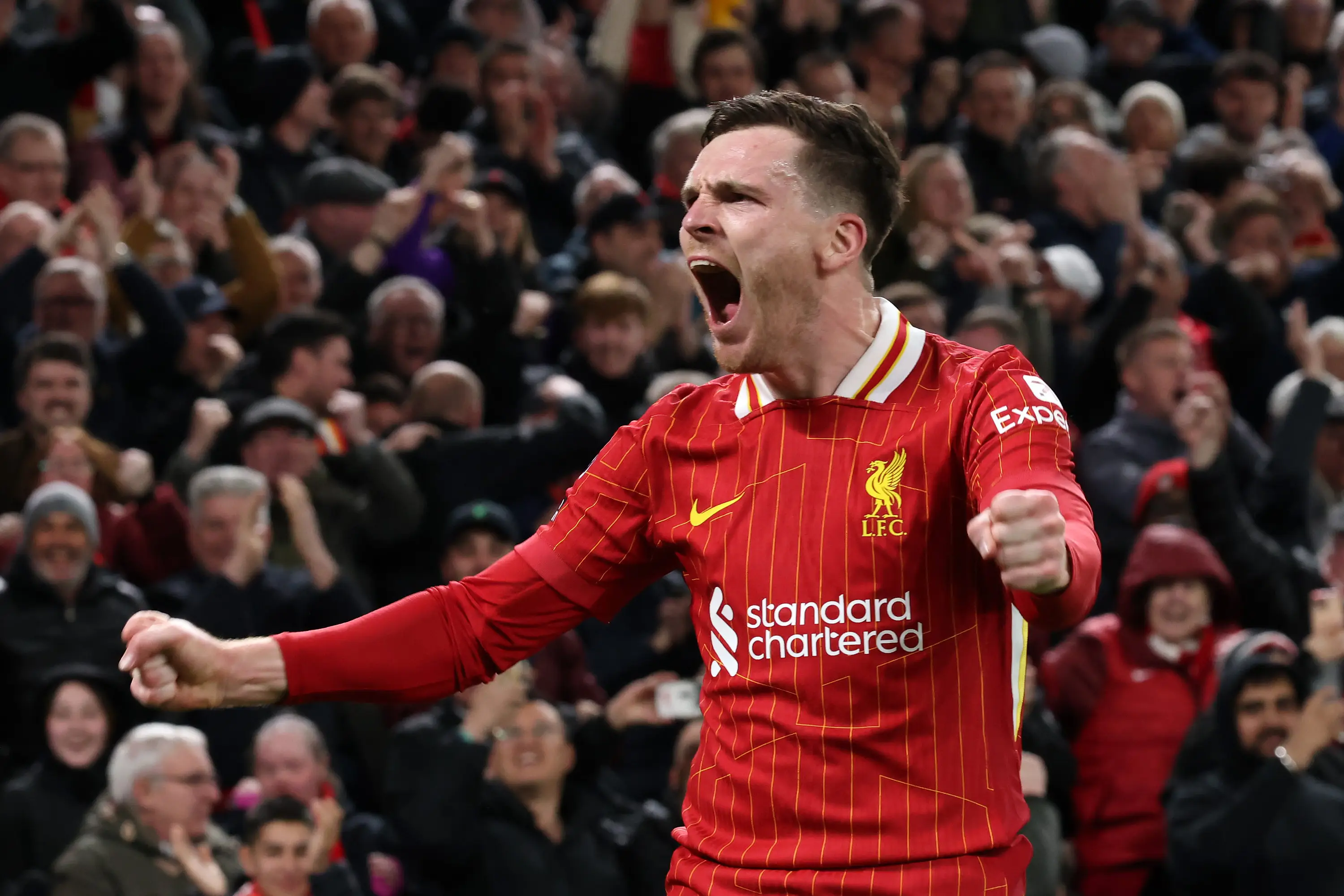 Andy Robertson celebrates. Image: Getty