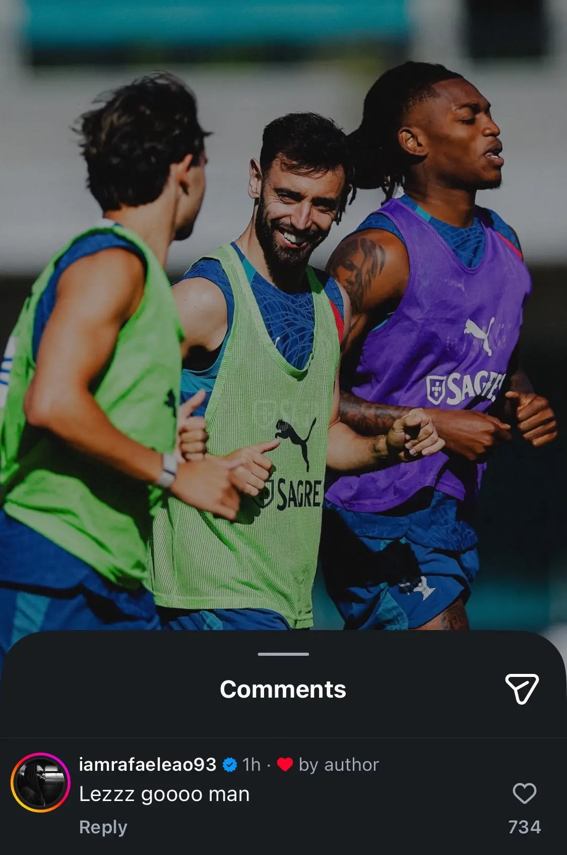 Leao got fans excited with his comment on Fernandes' Instagram. Image: Getty