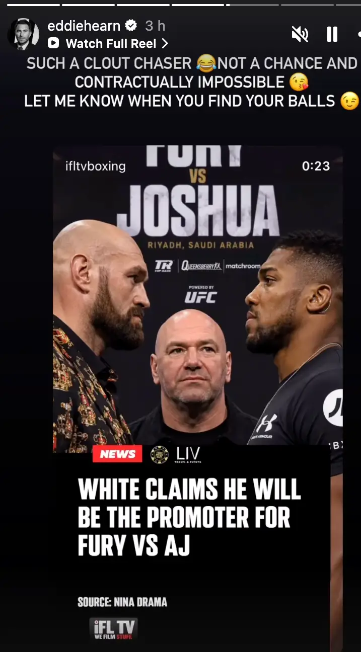 Eddie Hearn's post on Instagram blasting Dana White. Image: Instagram/@eddiehearn