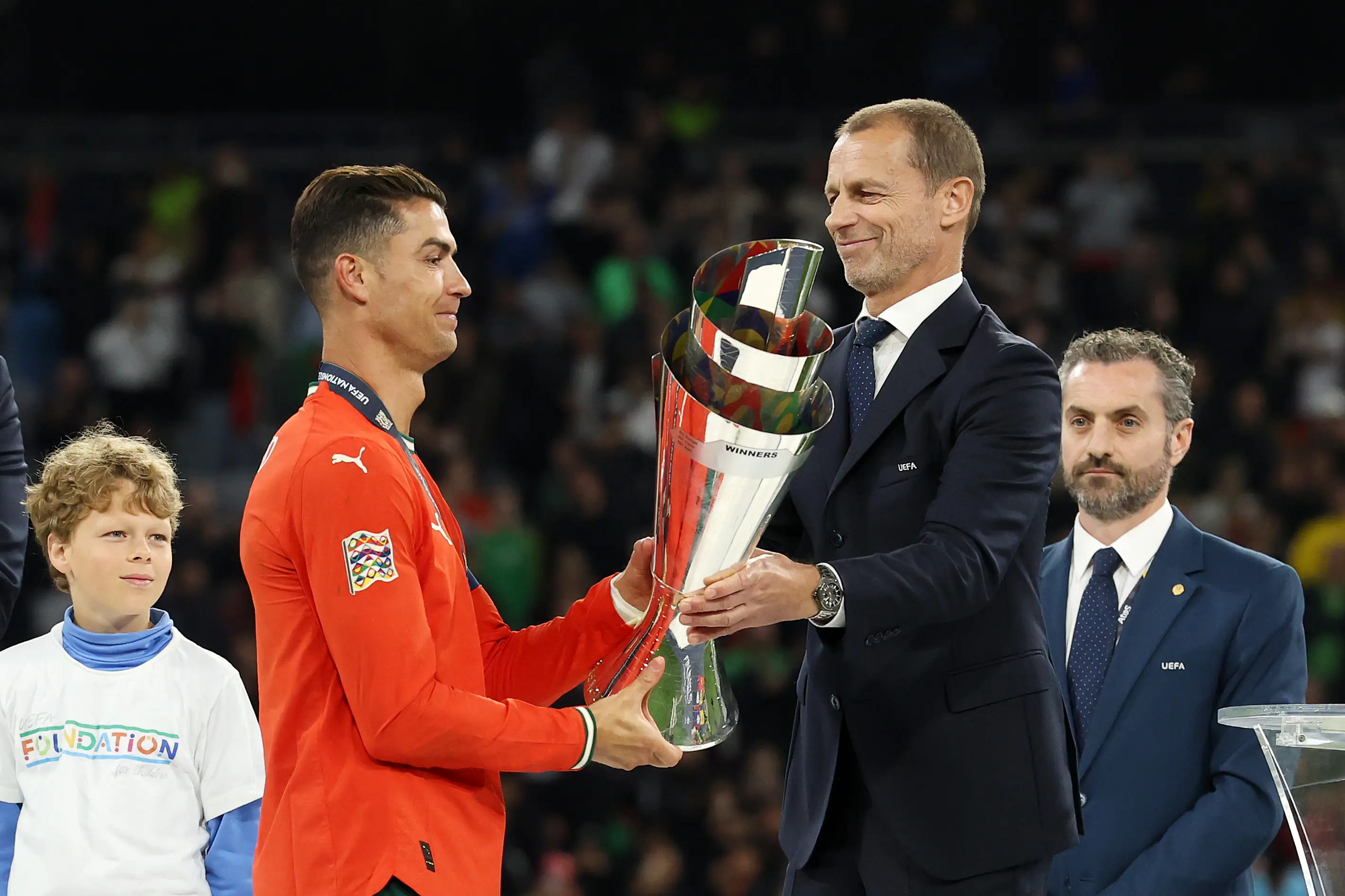 UEFA chief Aleksander Ceferin pictured alongside Cristiano Ronaldo. Image credit: Getty