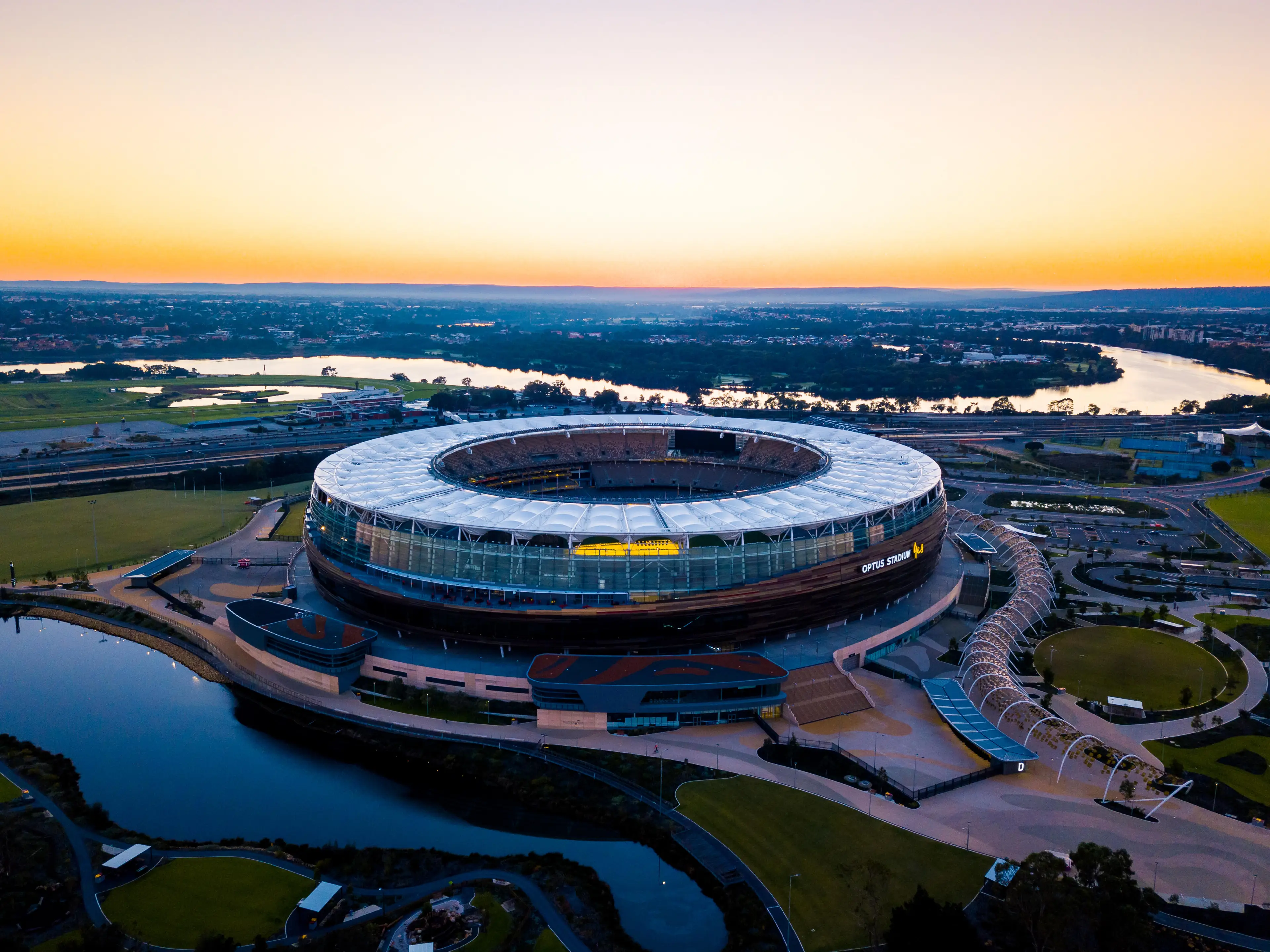 Aerial view of the beautiful Optus Stadium, in Perth. (Alamy)