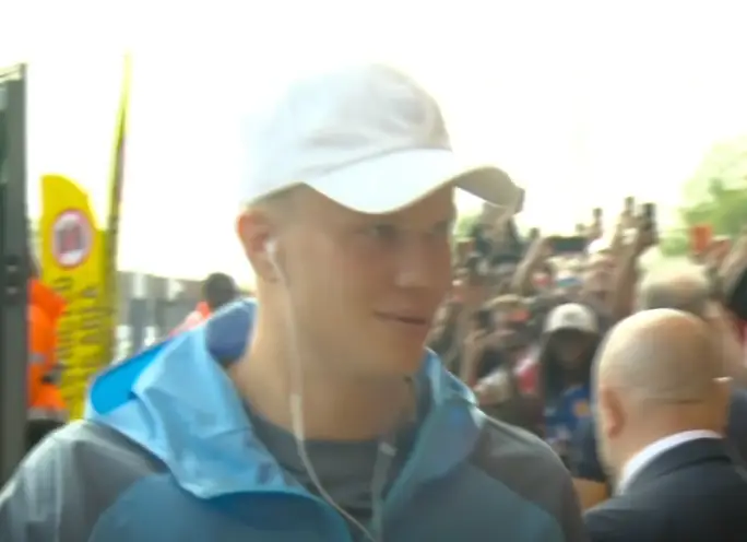 Haaland looked bemused by the reaction. Image credit: Sky