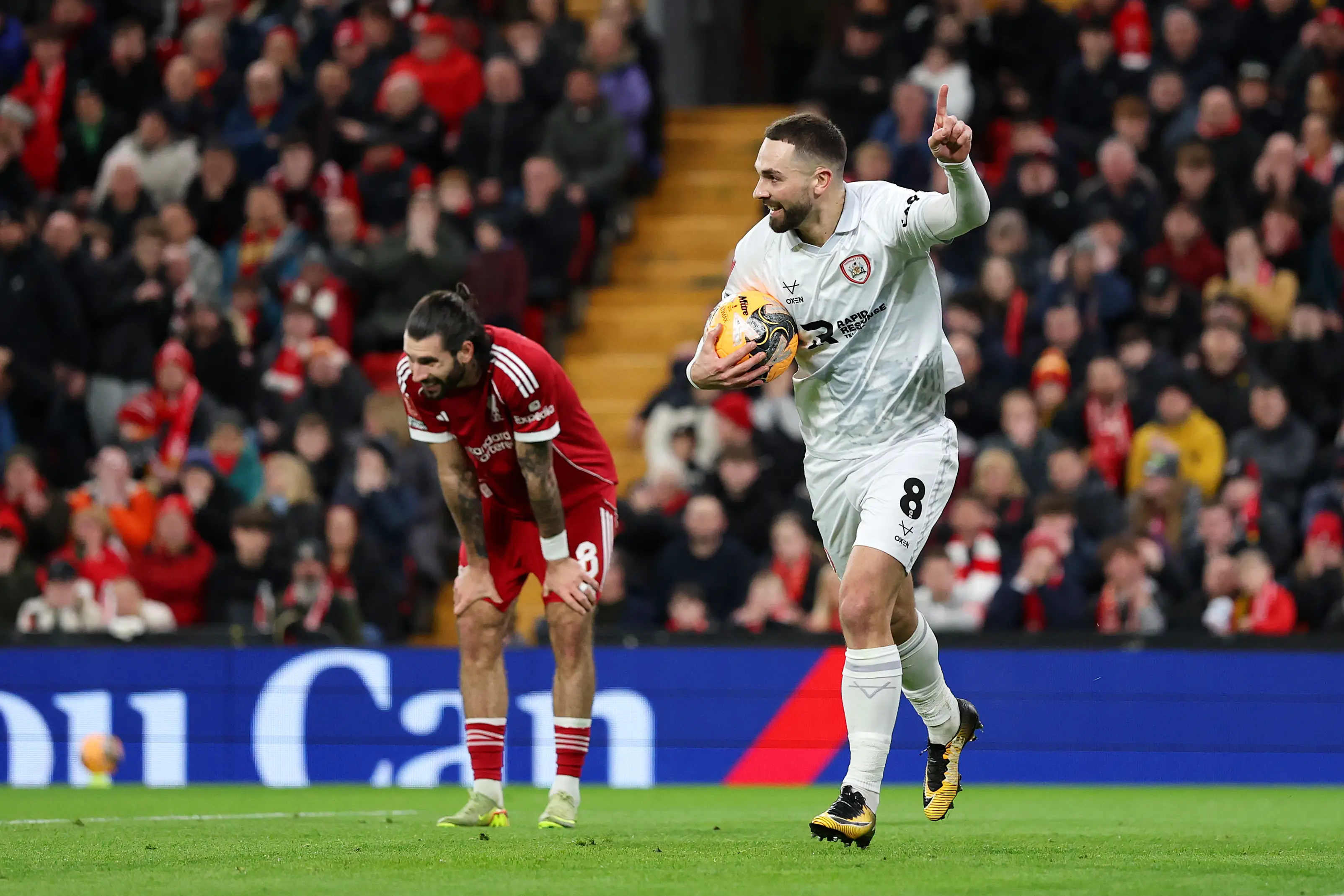 Szoboszlai's backheel gifted Barnsley a goal at Anfield. Image: Getty