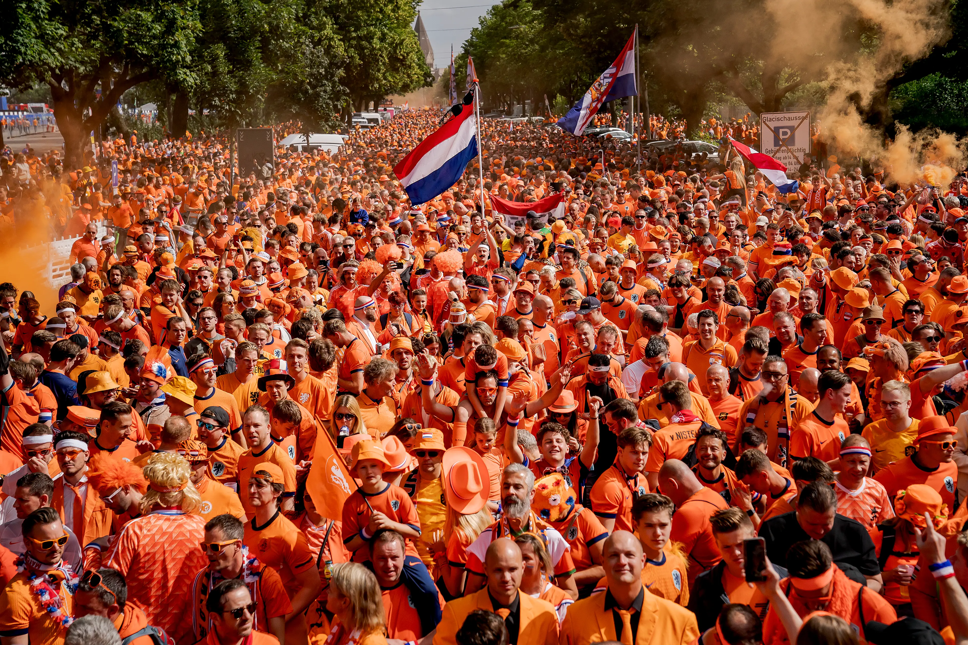 Dutch fans at a fan zone in Hamburg. Image: Getty