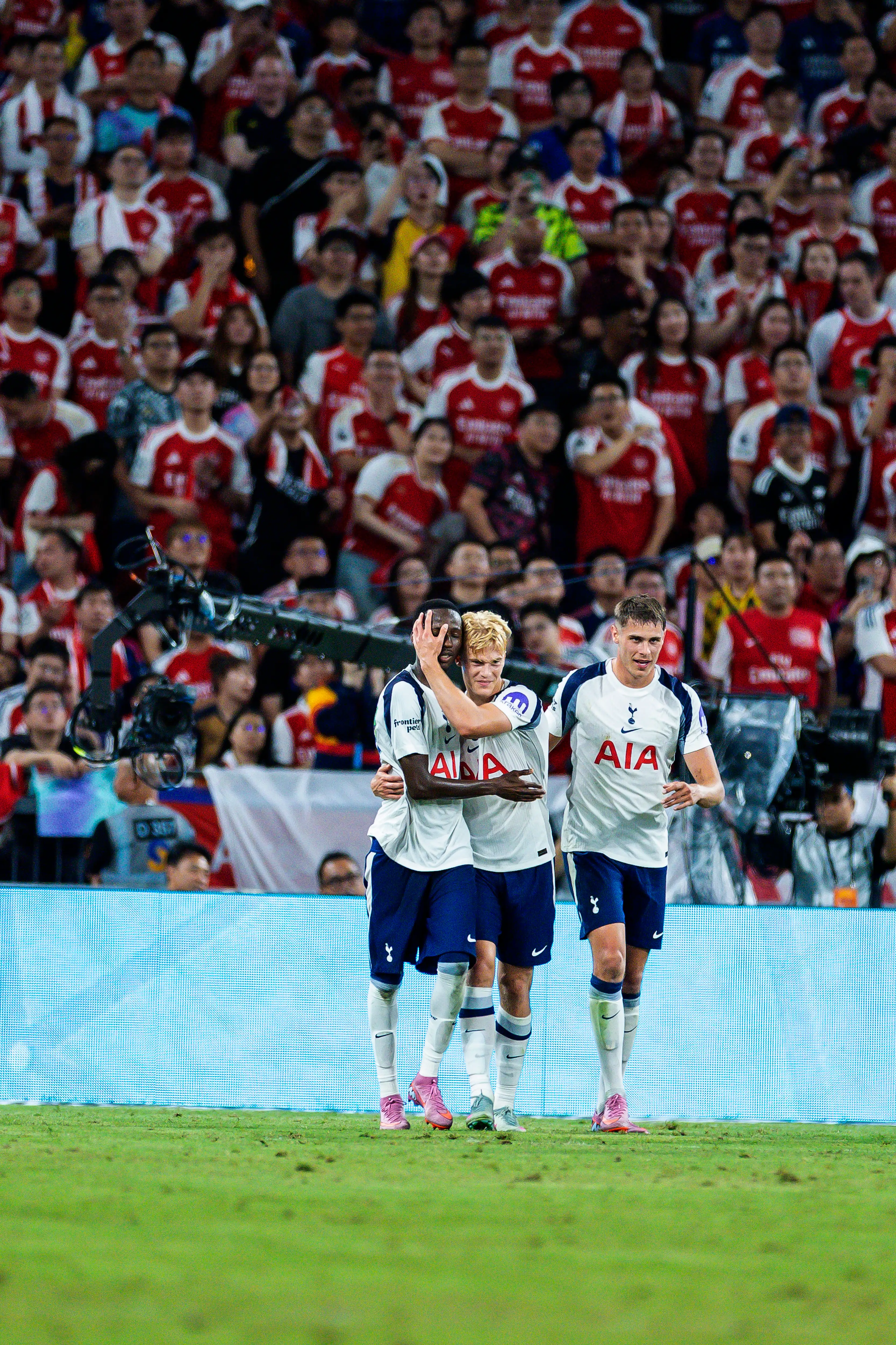 Pape Sarr celebrates his stunning goal with teammates. Image: Getty