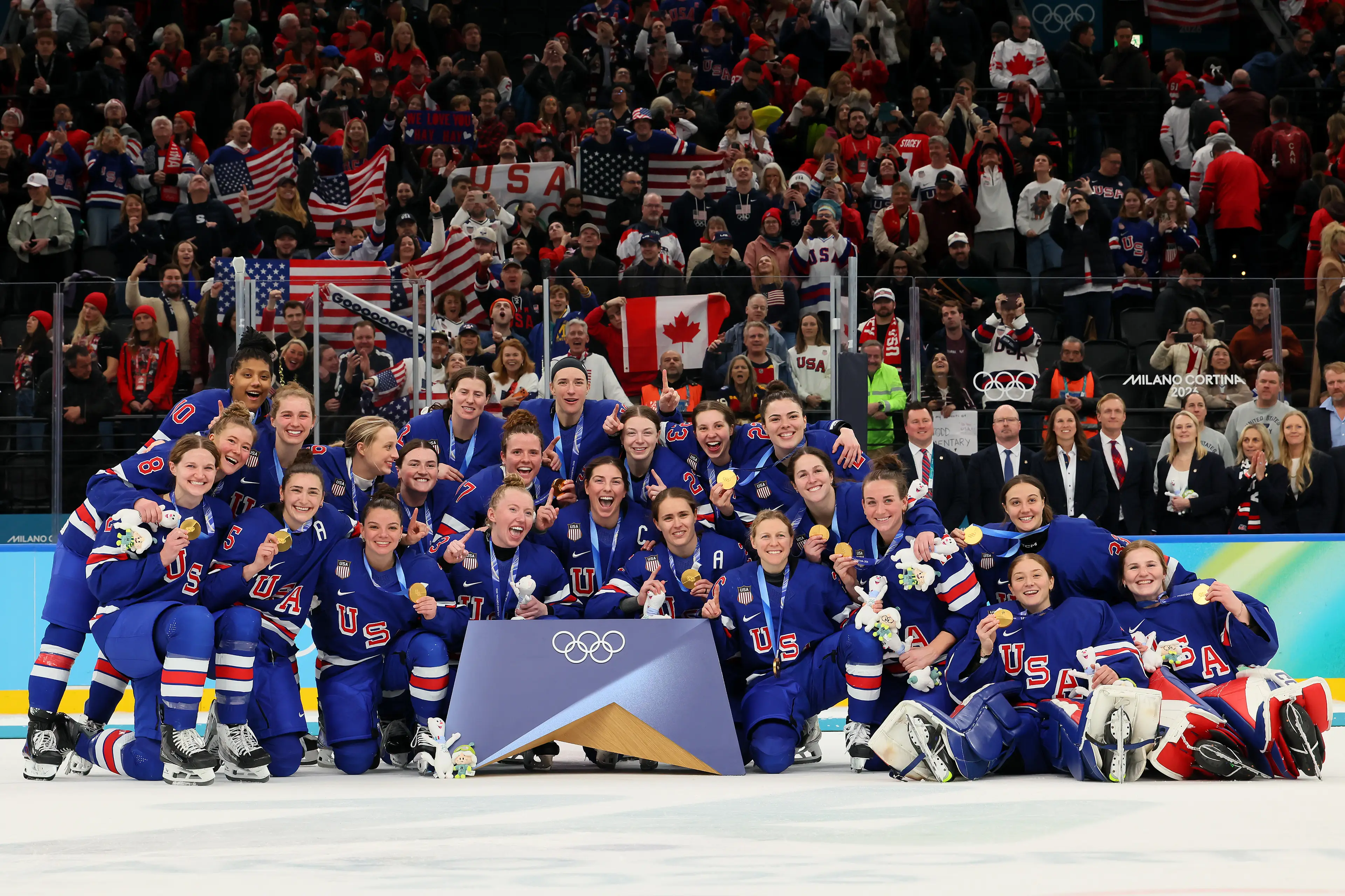 Team USA celebrate winning Olympic gold. Image credit: Getty