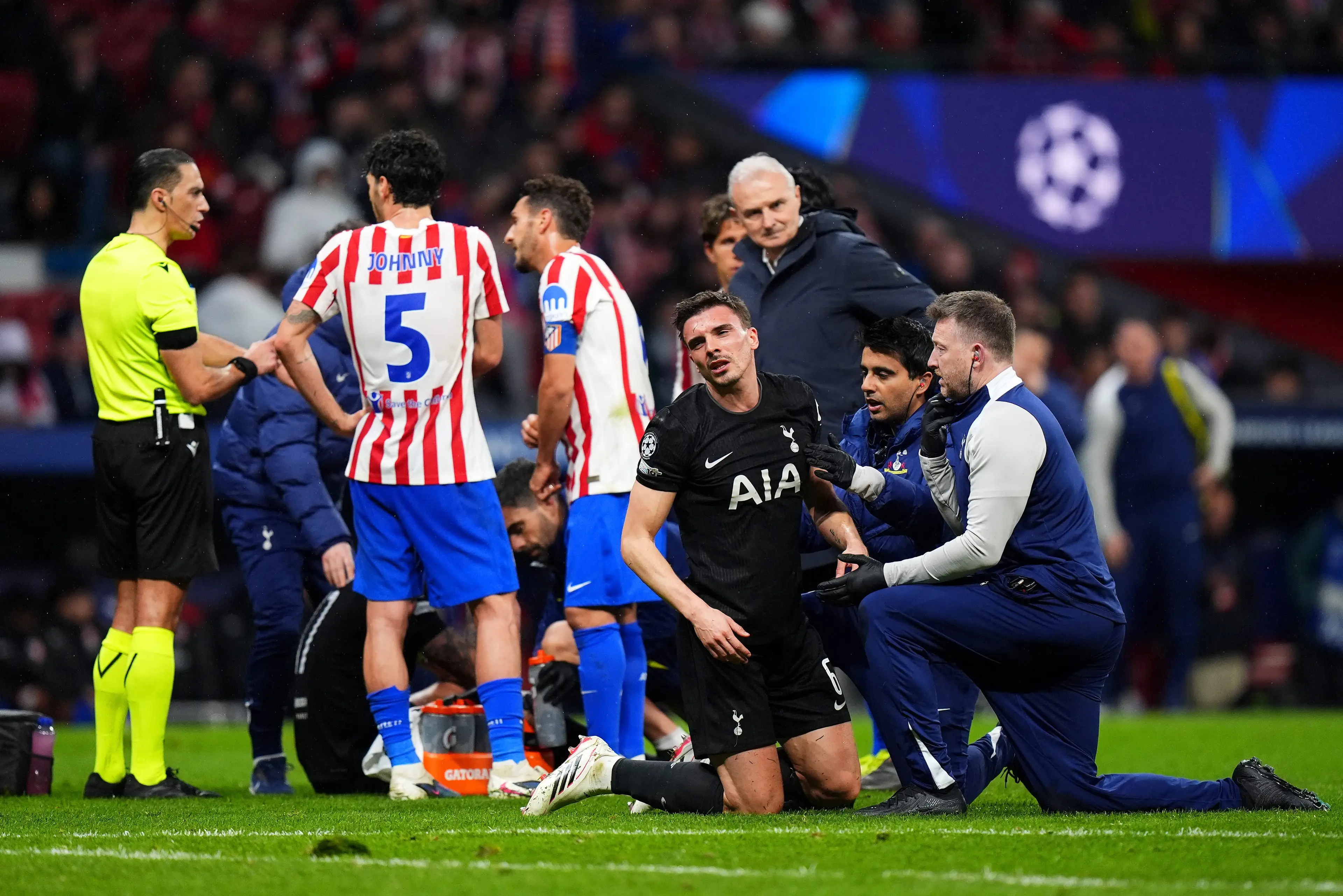 Romero and Joao Palhinha were both substituted after a clash of heads (Image: Getty)