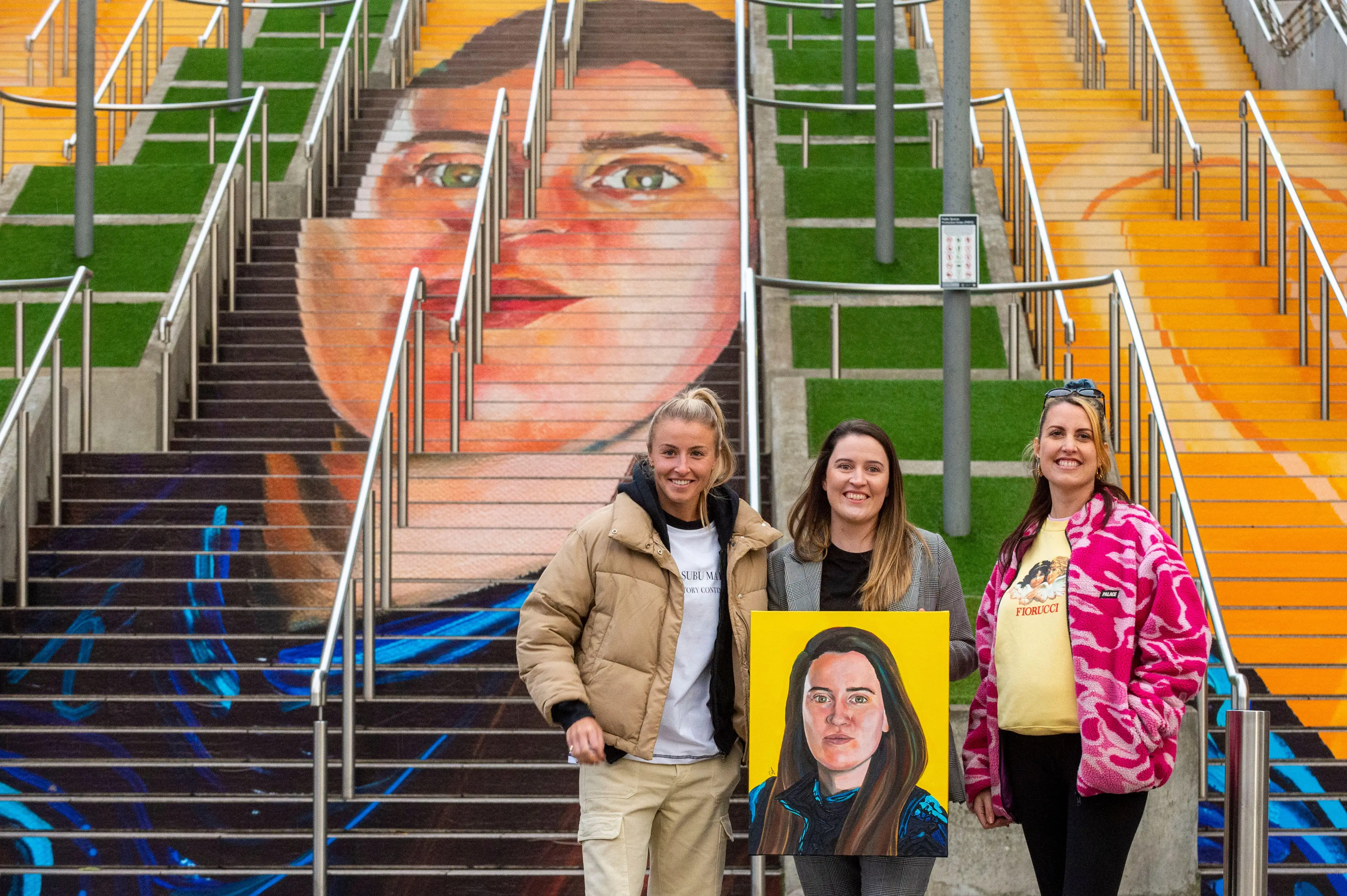 Leah unveils unveiled an art installation at Wembley Stadium in celebration of National Lottery funded hero Helen Hardy..
