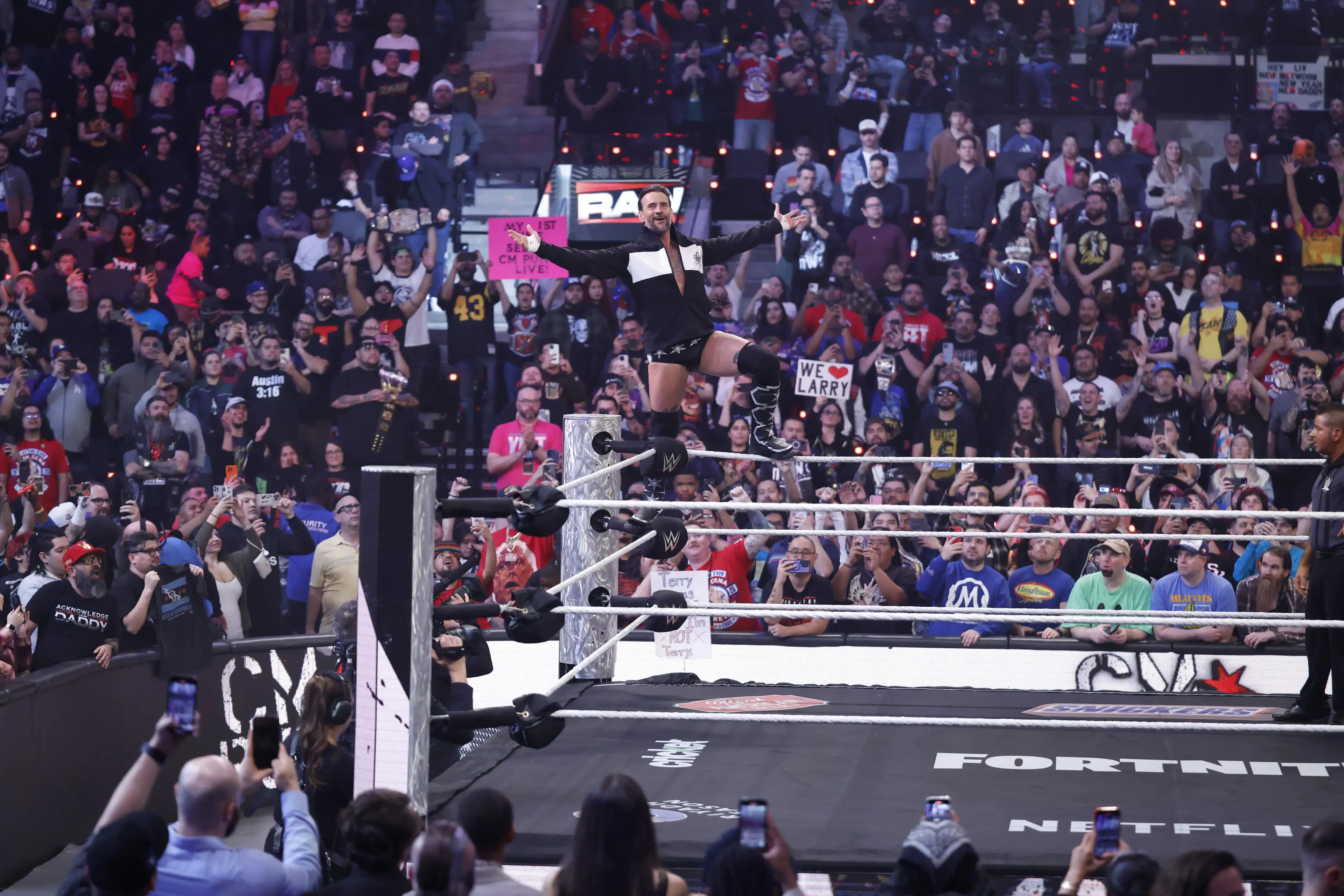 WWE's ring mat is filled with huge brands in a key change. Image: Getty