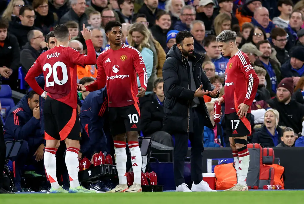 Ruben Amorim in discussion with Alejandro Garnacho during Man Utd's 1-1 draw at Ipswich (Image: Getty)