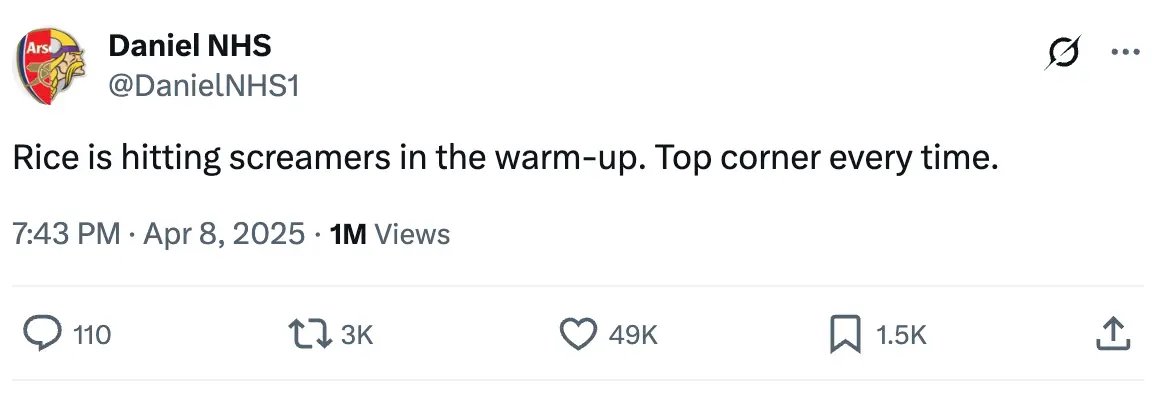 The post about Declan Rice promptly went viral. Image: X/@DanielNHS1