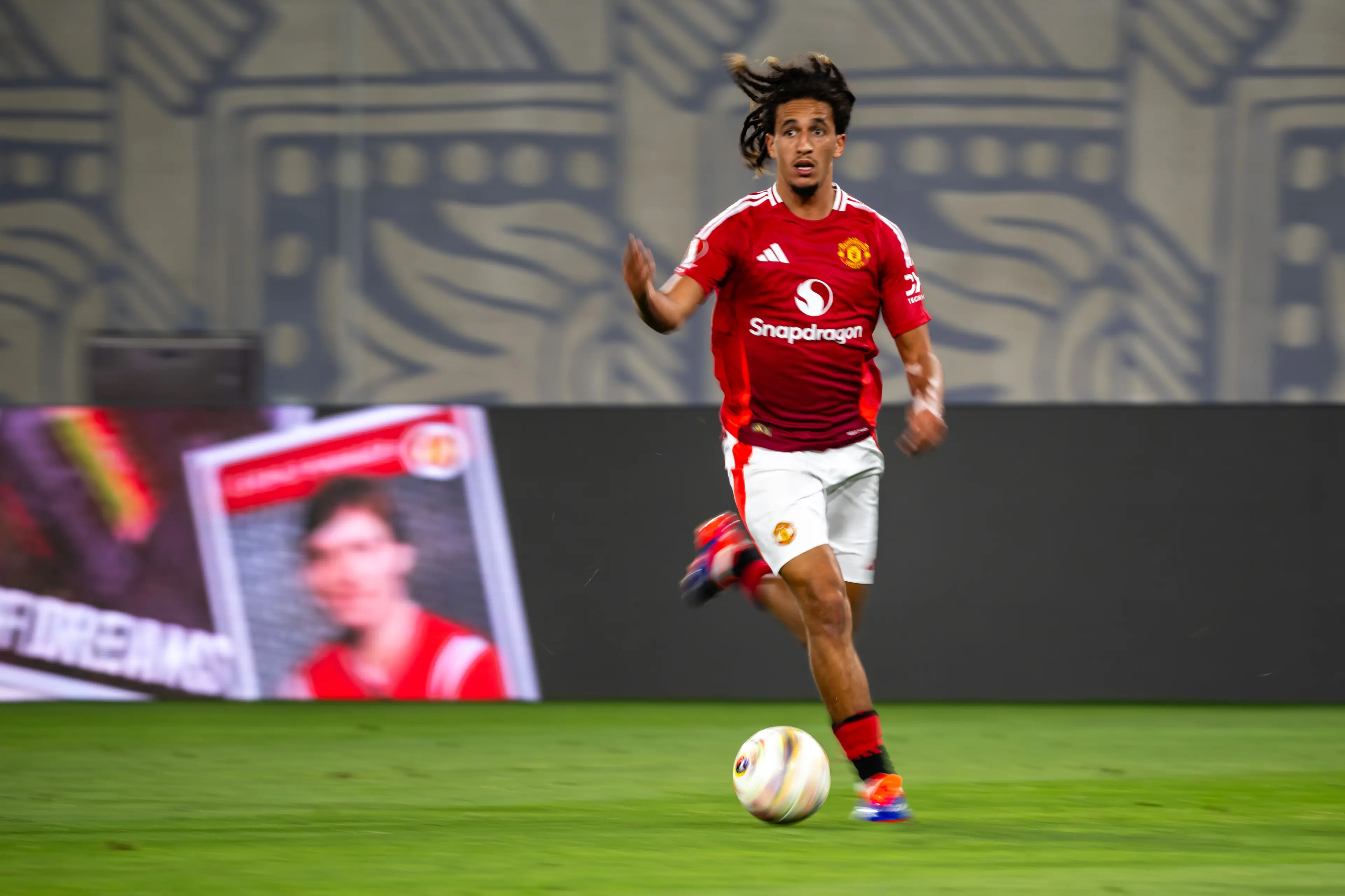 Hannibal Mejbri in pre-season action for Manchester United. Image: Getty 