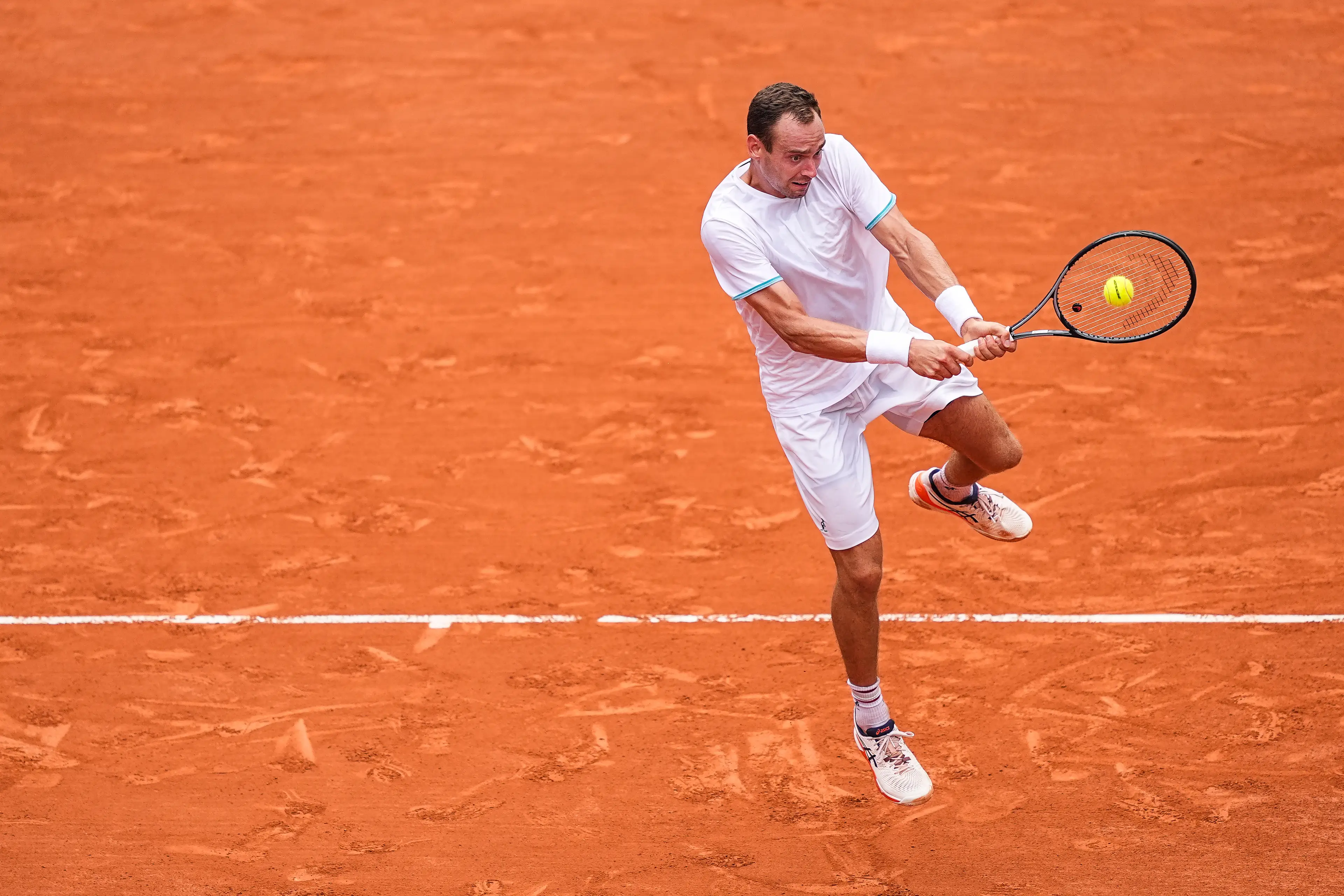  Roman Safiullin of Individual Neutral Athlete in action at the 2024 Olympics. Image: Getty 