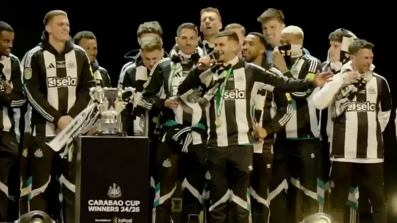 BBC forced to apologise after Bruno Guimaraes incident was broadcast live on TV during Newcastle's Carabao Cup celebrations 