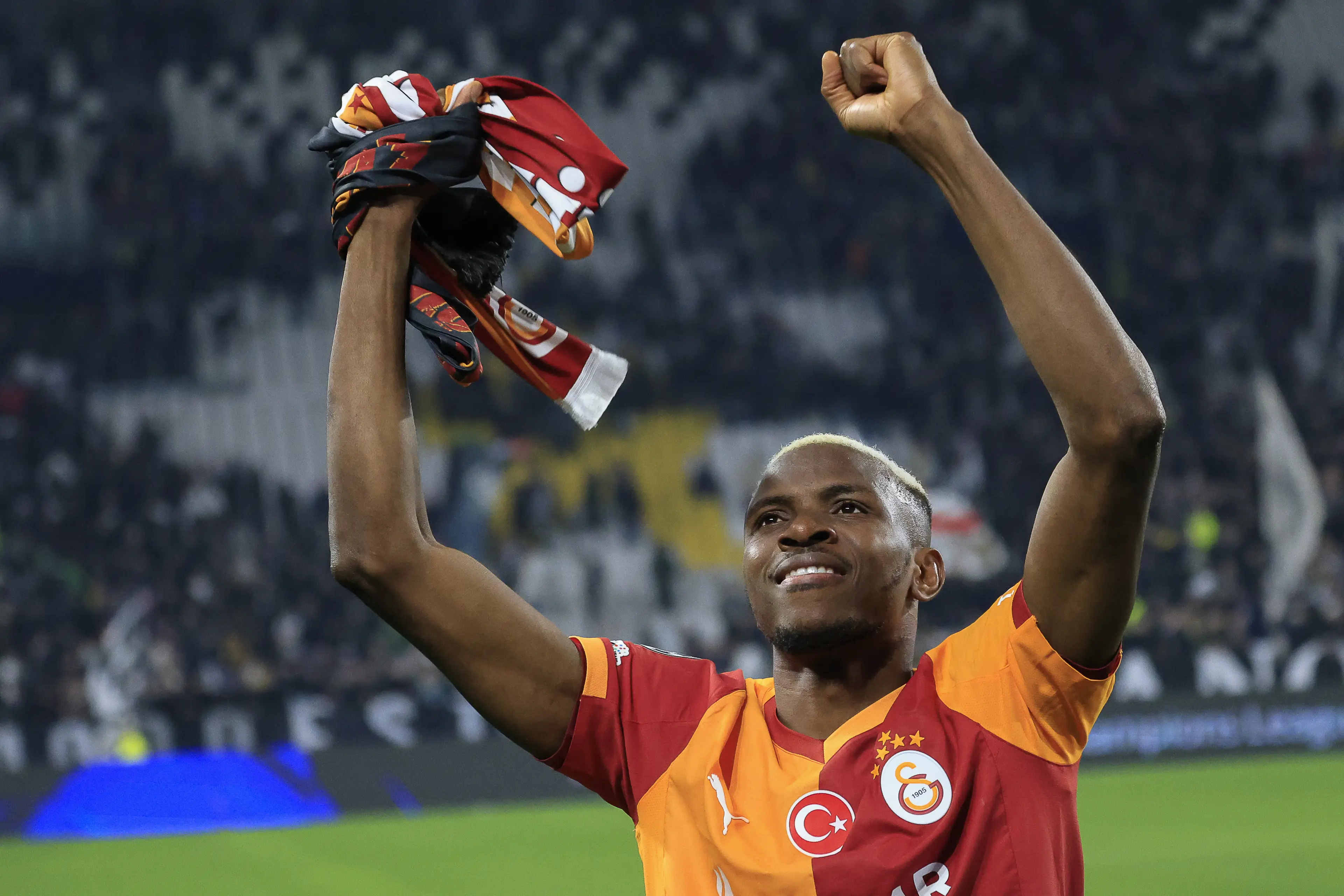 Victor Osimhen celebrates Galatasaray's win over Juventus. Image: Getty 