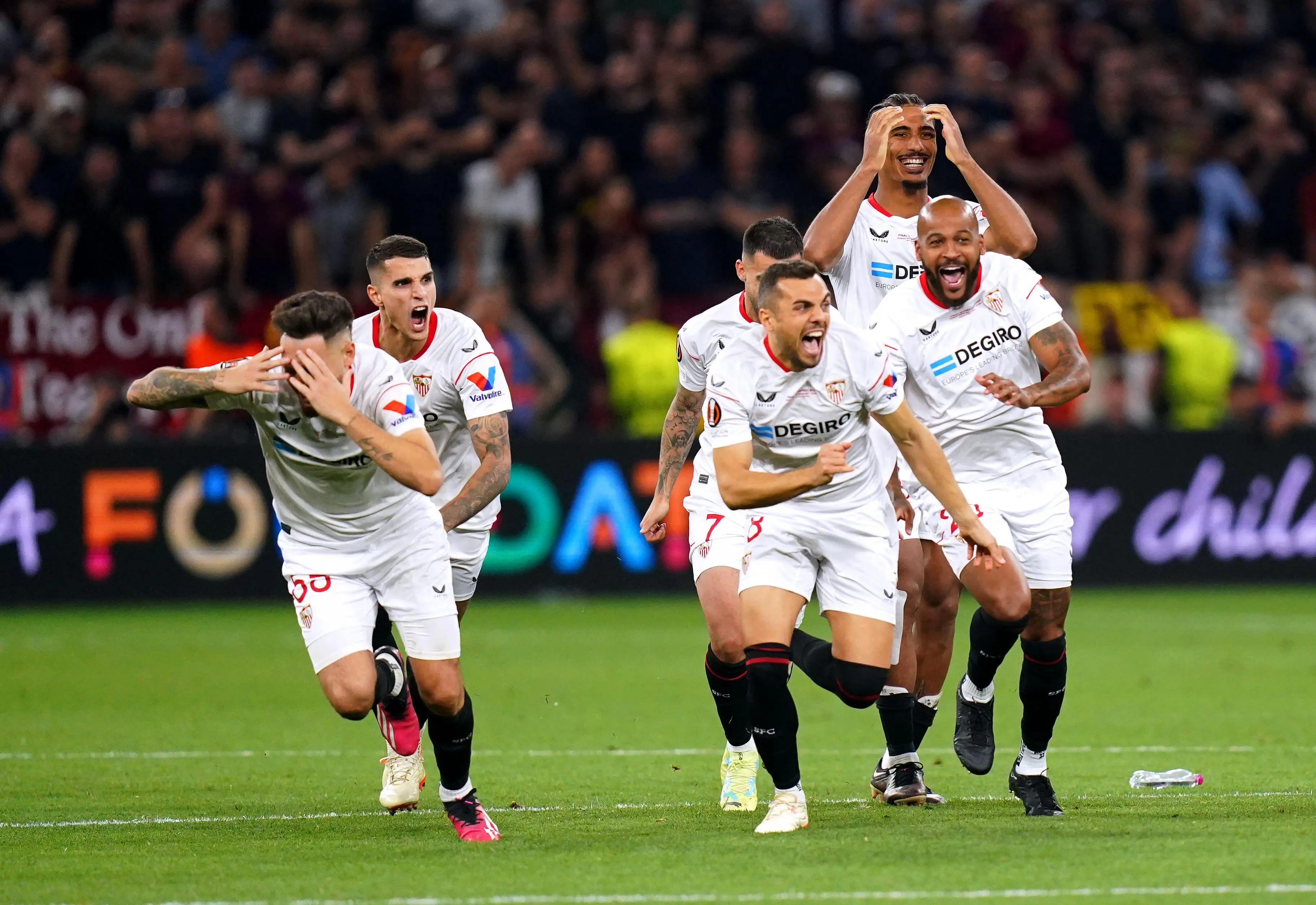 Sevilla players celebrate their victory. Image: Alamy