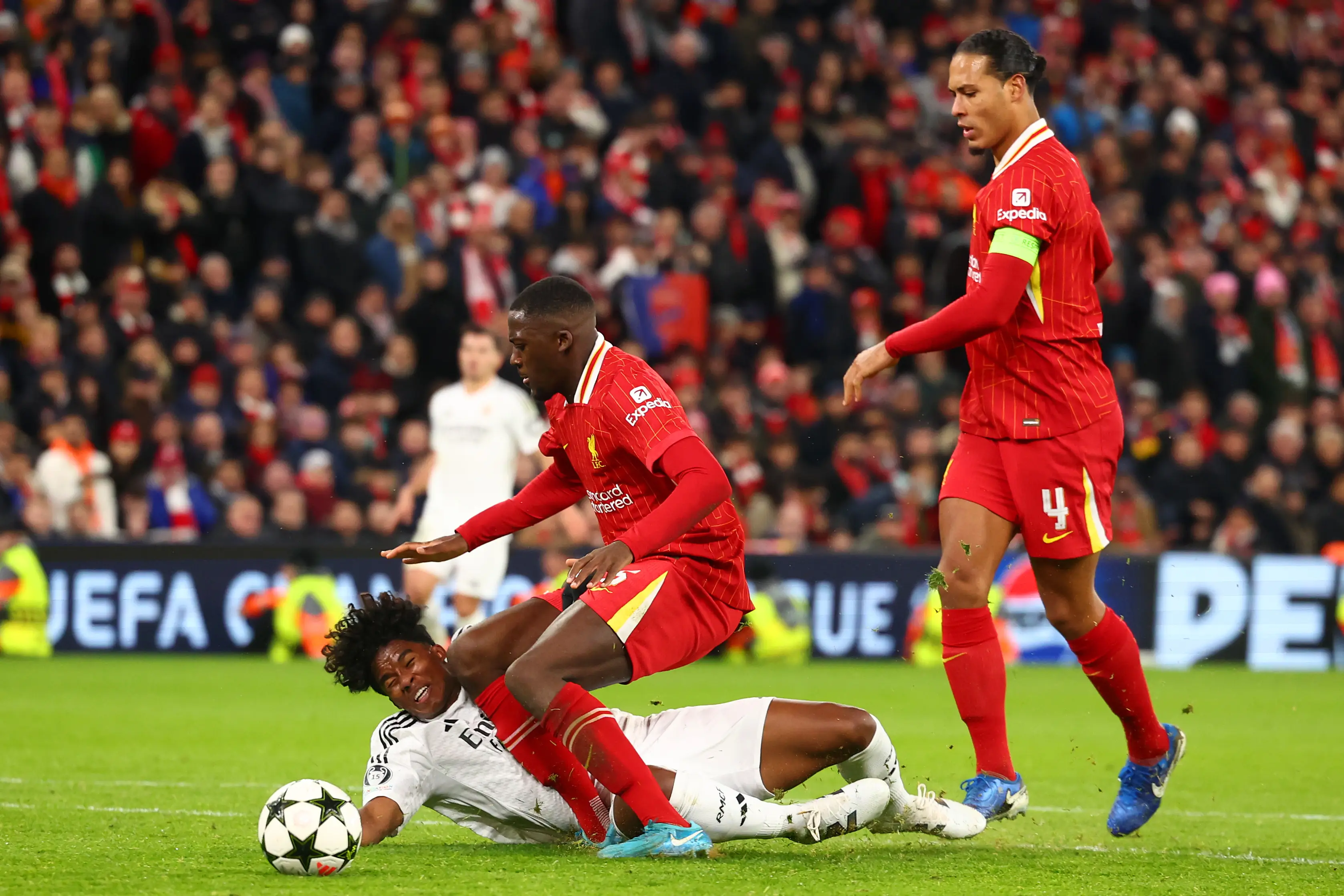 Ibrahima Konate suffered an injury during Liverpool vs Real Madrid. Image: Getty