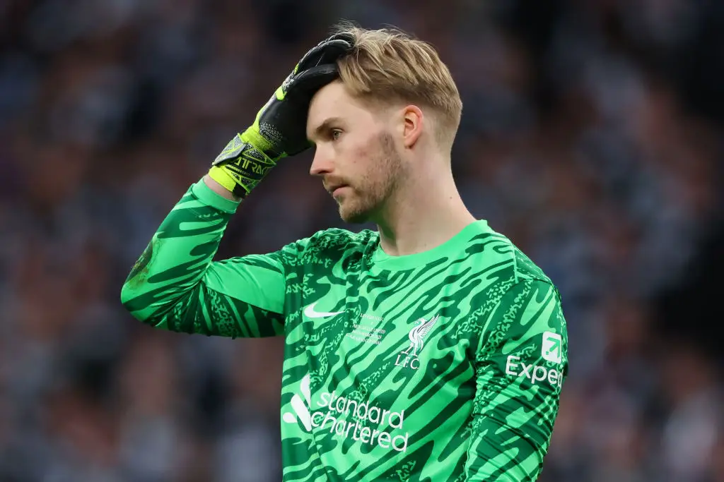 Caoimhin Kelleher started for Liverpool during their loss to Newcastle United in the Carabao Cup final. (Image: Getty)