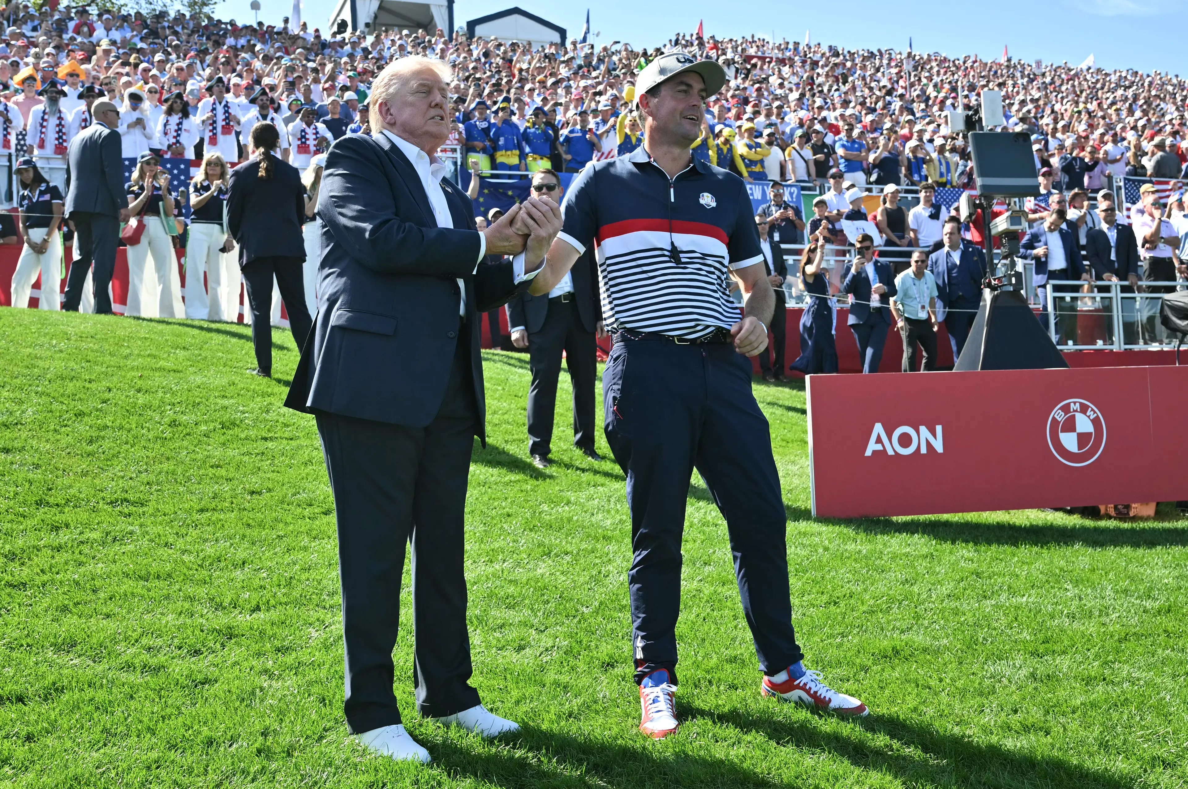 Donald Trump at the Ryder Cup with Keegan Bradley (Image: Getty)