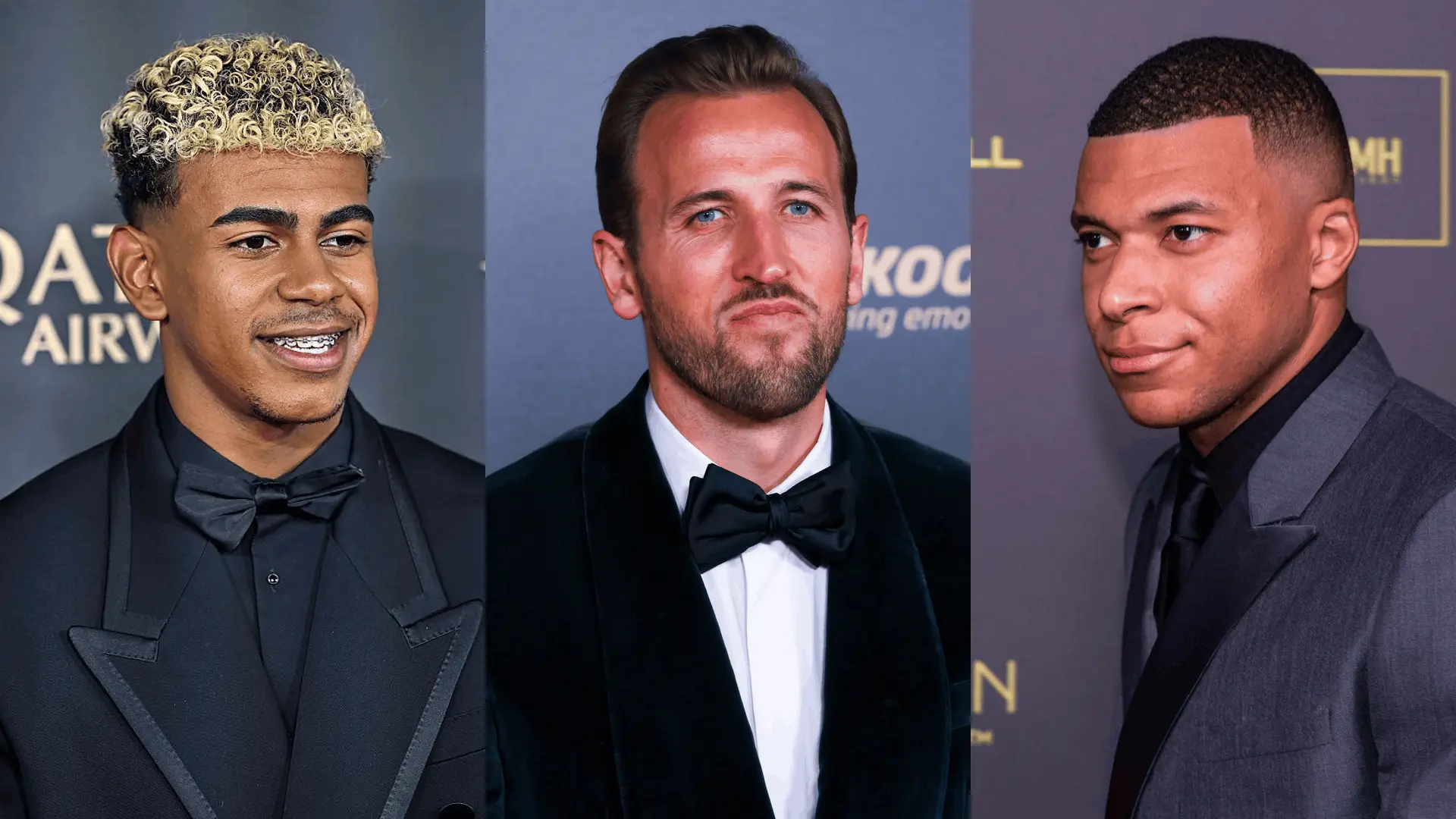 Lamine Yamal, Harry Kane and Kylian Mbappe all had winning articles accidentally posted by Ballon d'Or organisers (Images: Getty)