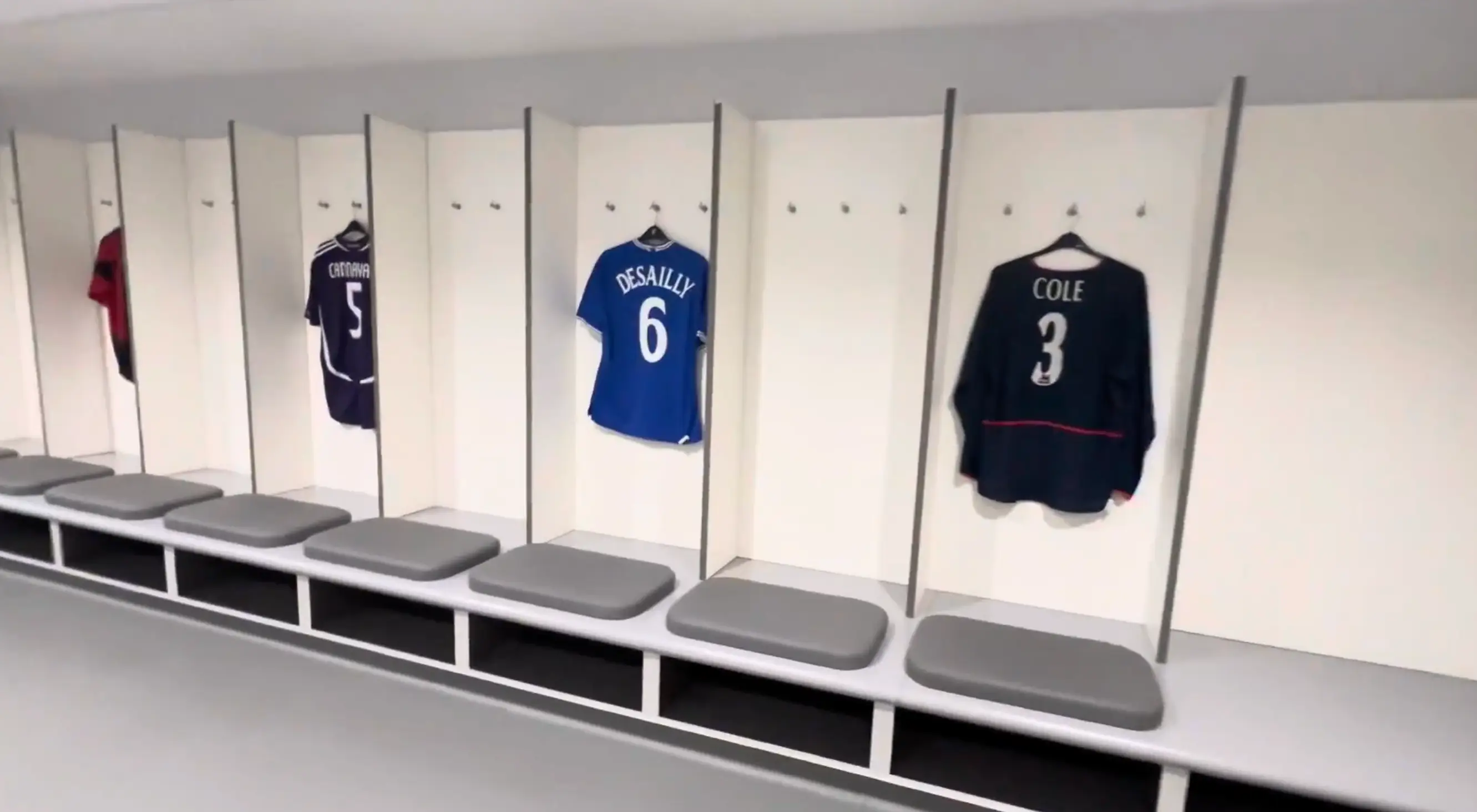 The away dressing room at Anfield, featuring Fabio Cannavaro's Real Madrid jersey. Image credit: YouTube/LMC VLOGS