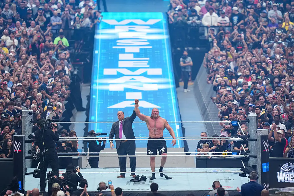 Brock Lesnar and on-screen advocate Paul Heyman at WrestleMania (credit: getty)