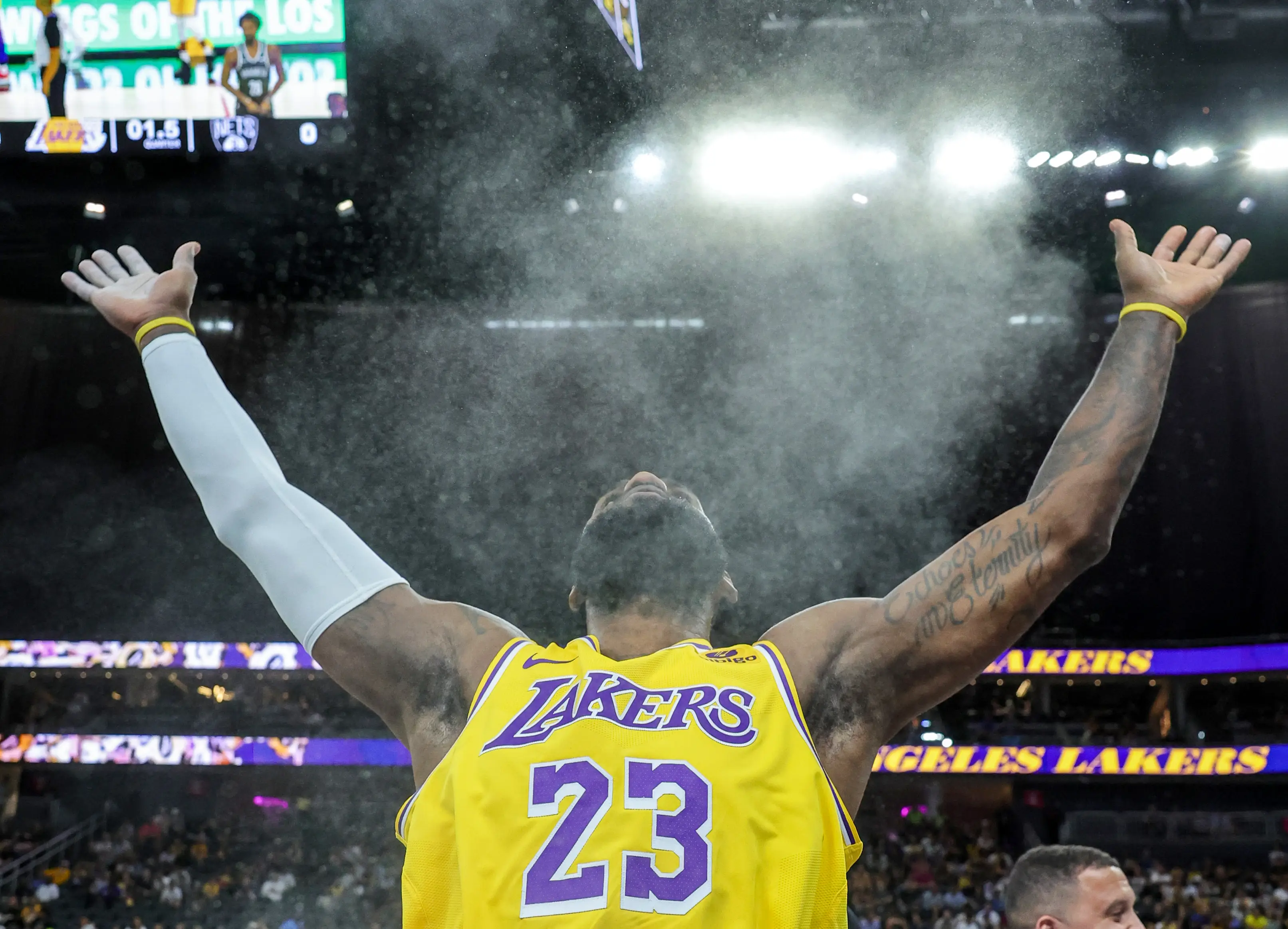 LeBron James throws chalk before every NBA game (Getty)