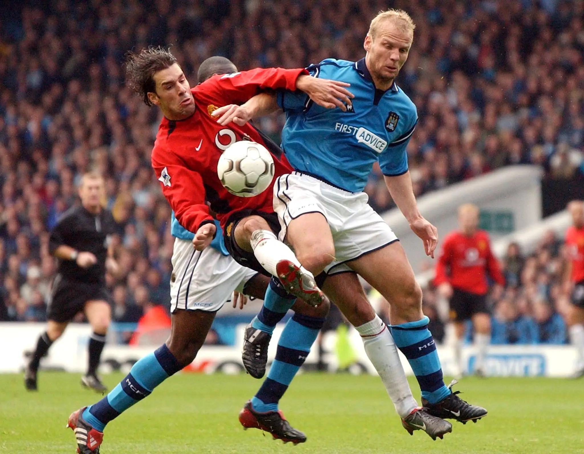Van Nistelrooy swapped shirts after the Manchester derby in 2002. Image credit: Getty