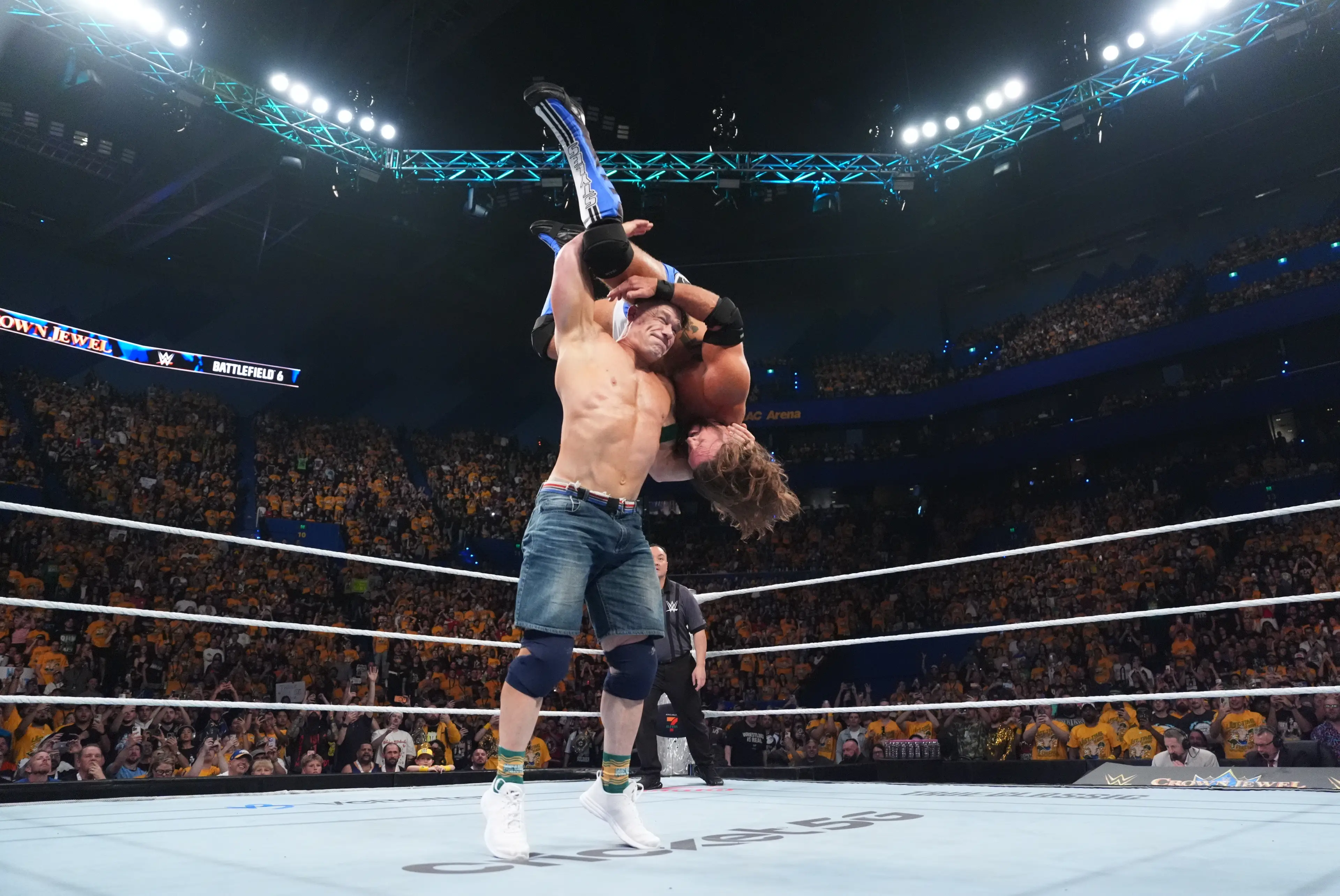 John Cena and AJ Styles. (Image: WWE / Contributor via Getty)