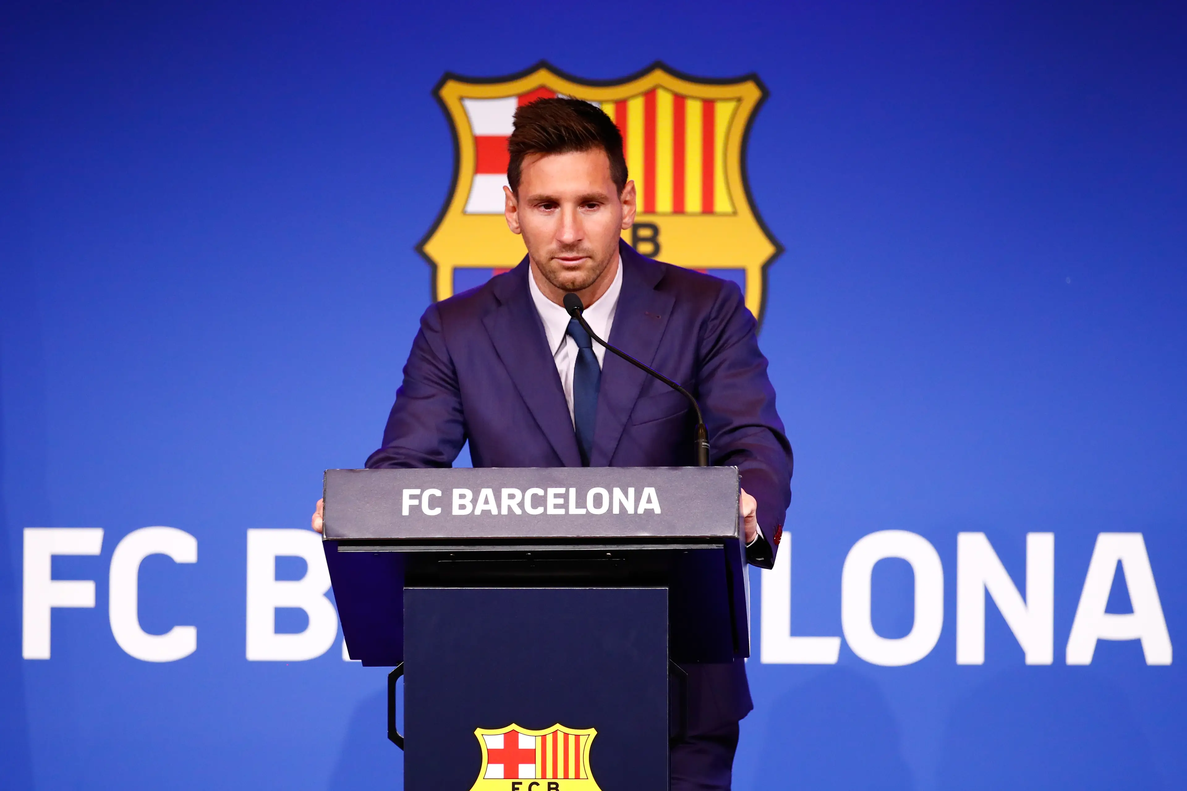 Lionel Messi gave an emotional farewell to Barcelona in 2021 (Image: Getty)