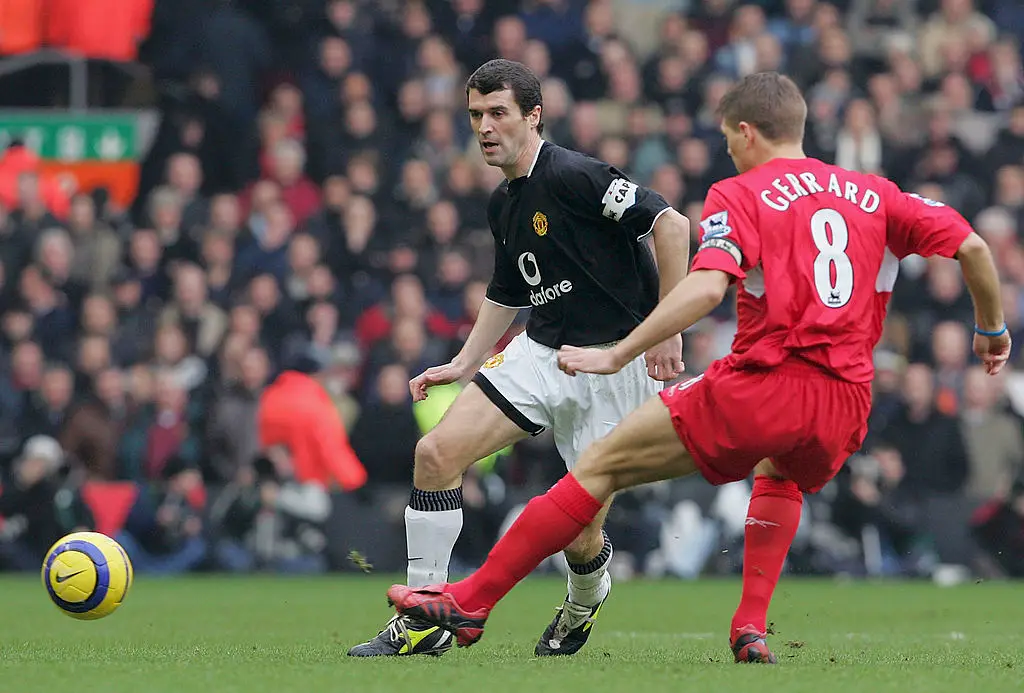 Steven Gerrard faced Roy Keane 10 times in his career. (Image: John Peters/Manchester United via Getty Images)
