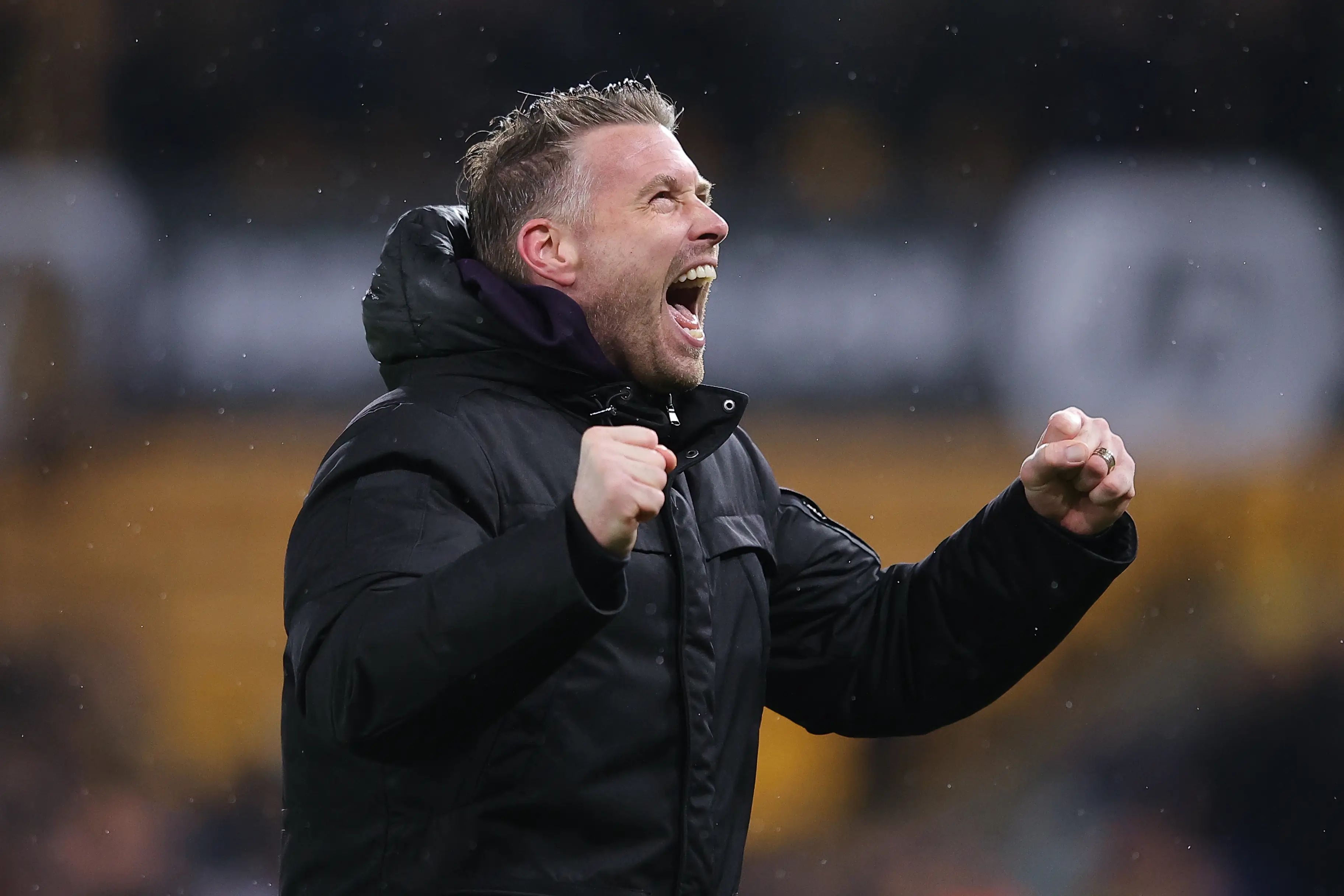 Rob Edwards celebrating vs Aston Villa (credit: getty)