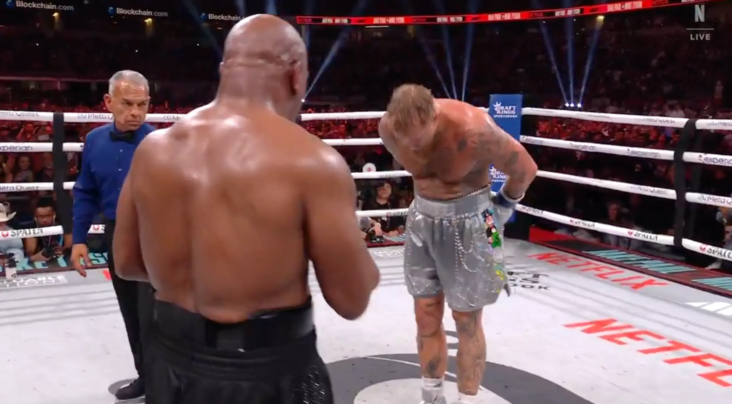 Jake Paul bows towards Mike Tyson in the final seconds of their fight (Image: Netflix)