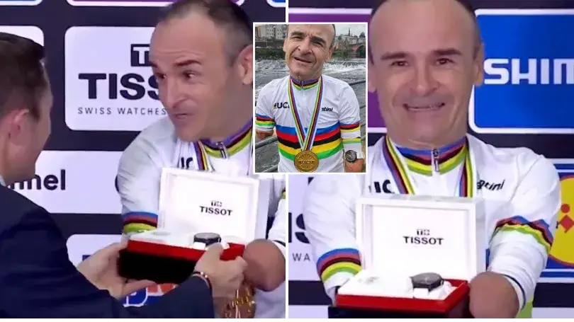 World champion para-cyclist praised for response after being gifted watch, he's a double amputee on both arms