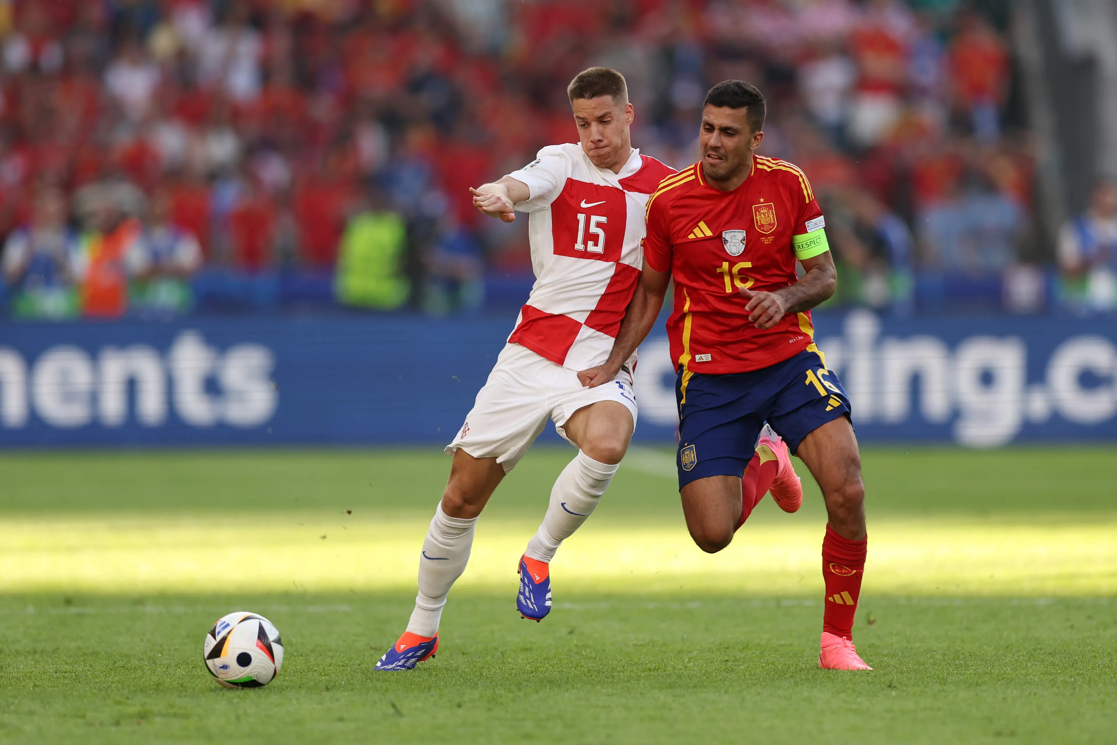 Rodri in action for Spain at Euro 2024. Image: Getty 